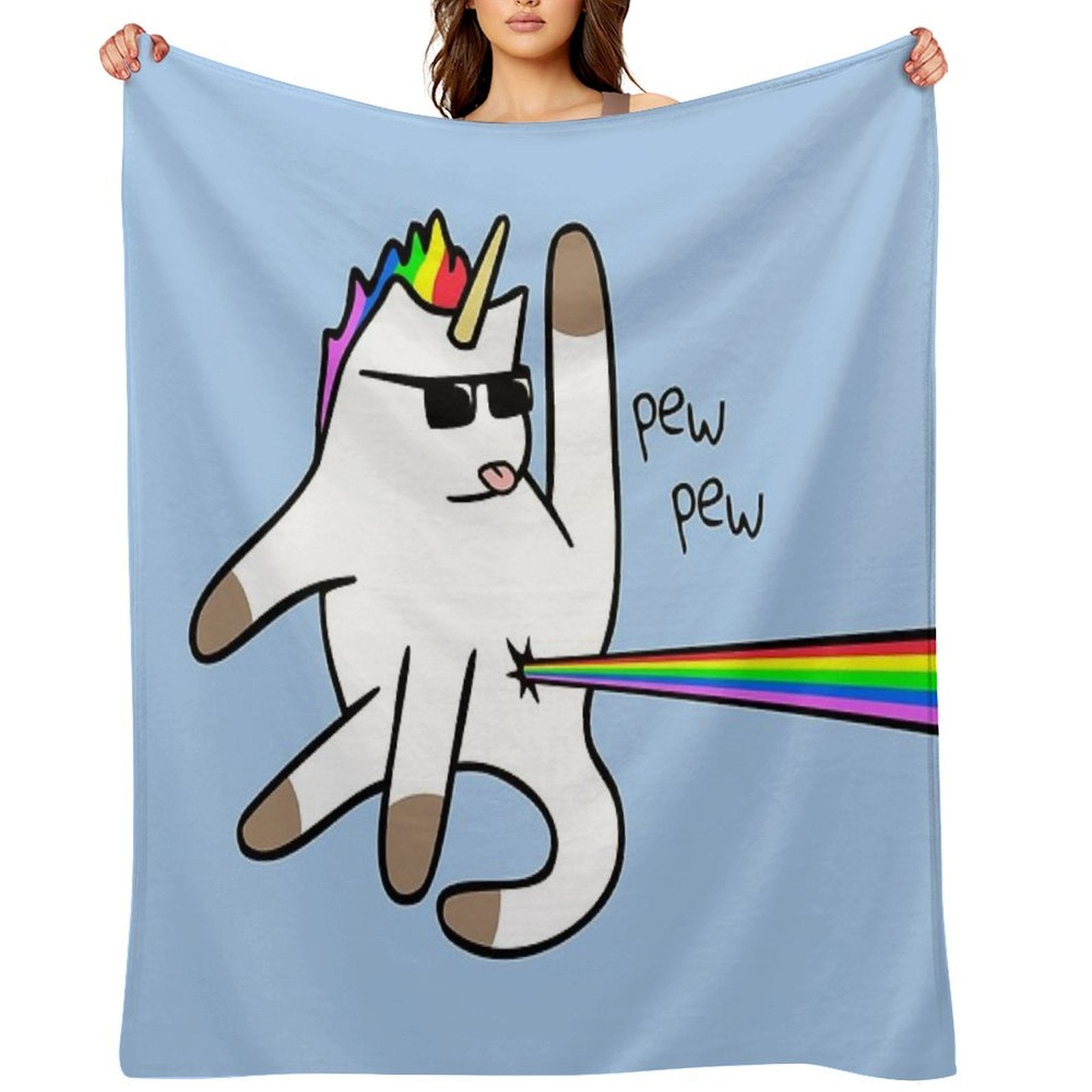 Unicorn Cat Rainbow Butt Laser Travel-friendly Throw Blanket