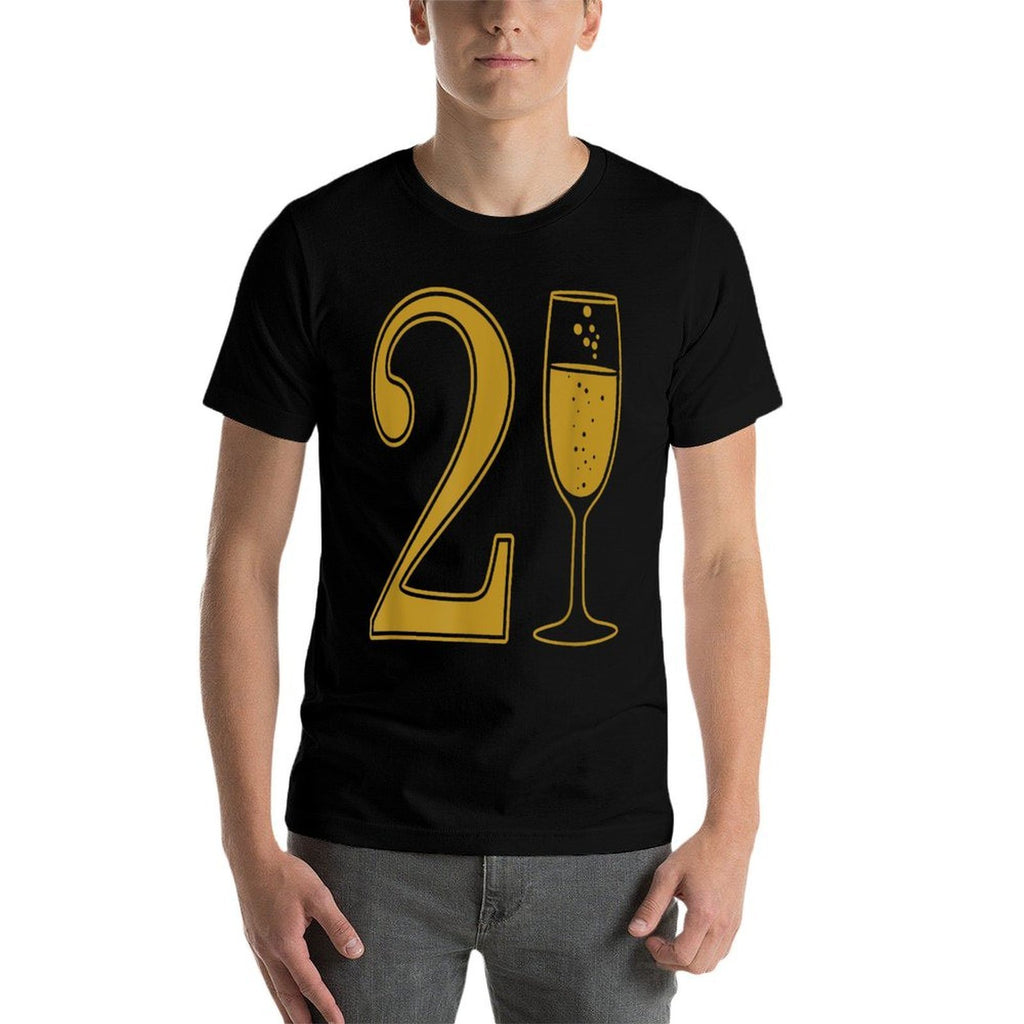 21st Birthday 21 Years Old Chamagne Word Art  Ribbed Collar T-Shirt