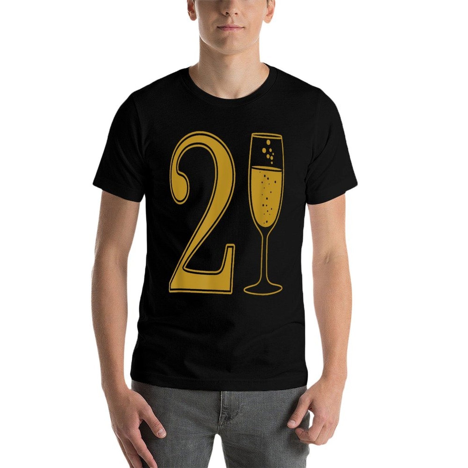 21st Birthday 21 Years Old Chamagne Word Art  Ribbed Collar T-Shirt