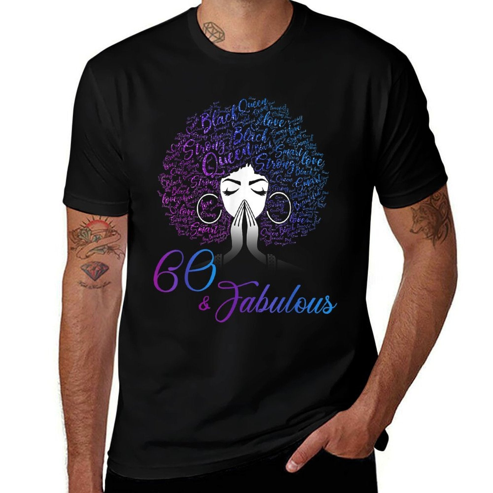 60 & Fabulous Afro Hair Black Women 60th Birthday Gifts  High-quality Stitching T-Shirt