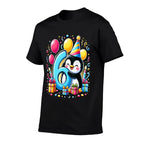 Kids Penguin Theme Sixth Bday Party 6th Penguin Birthday  Oversized Silhouette T-Shirt