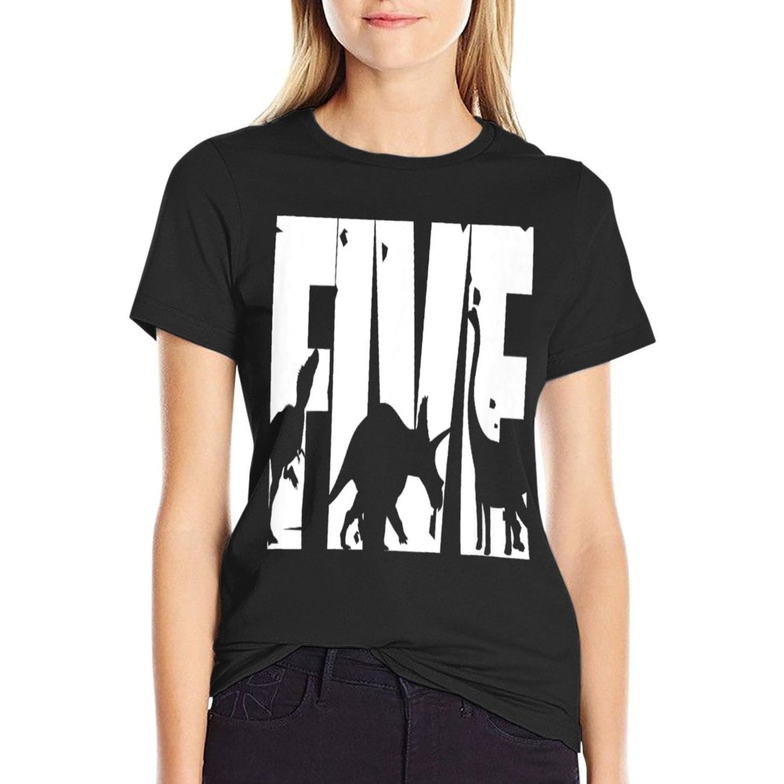 5 Years Old Birthday Boy Dinosaur T-Rex Gift, 5th BDay  Moisture-wicking T-Shirt