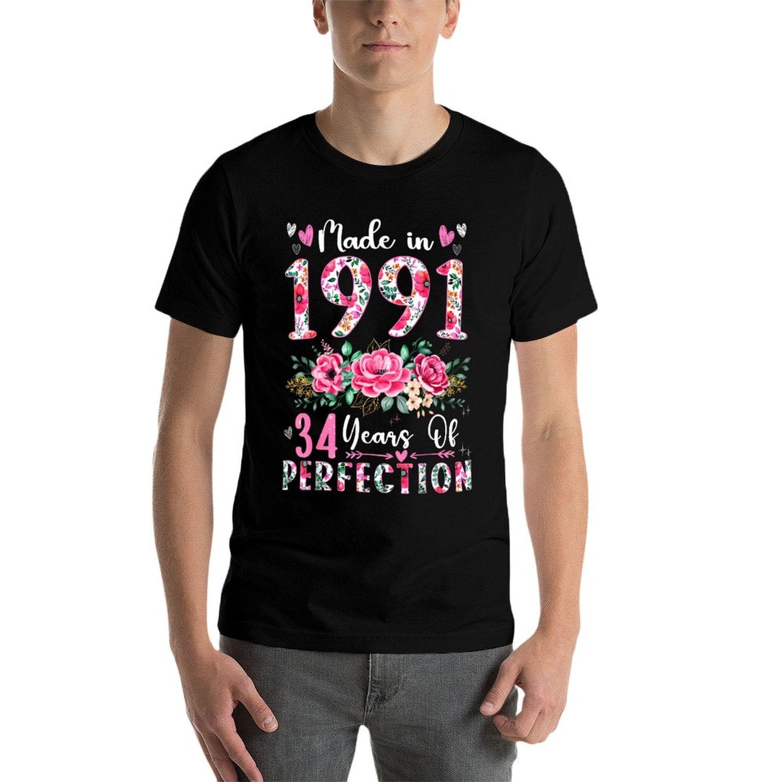 34 Year Old Made In 1991 Floral 34th Birthday Women Comfortable T-Shirt
