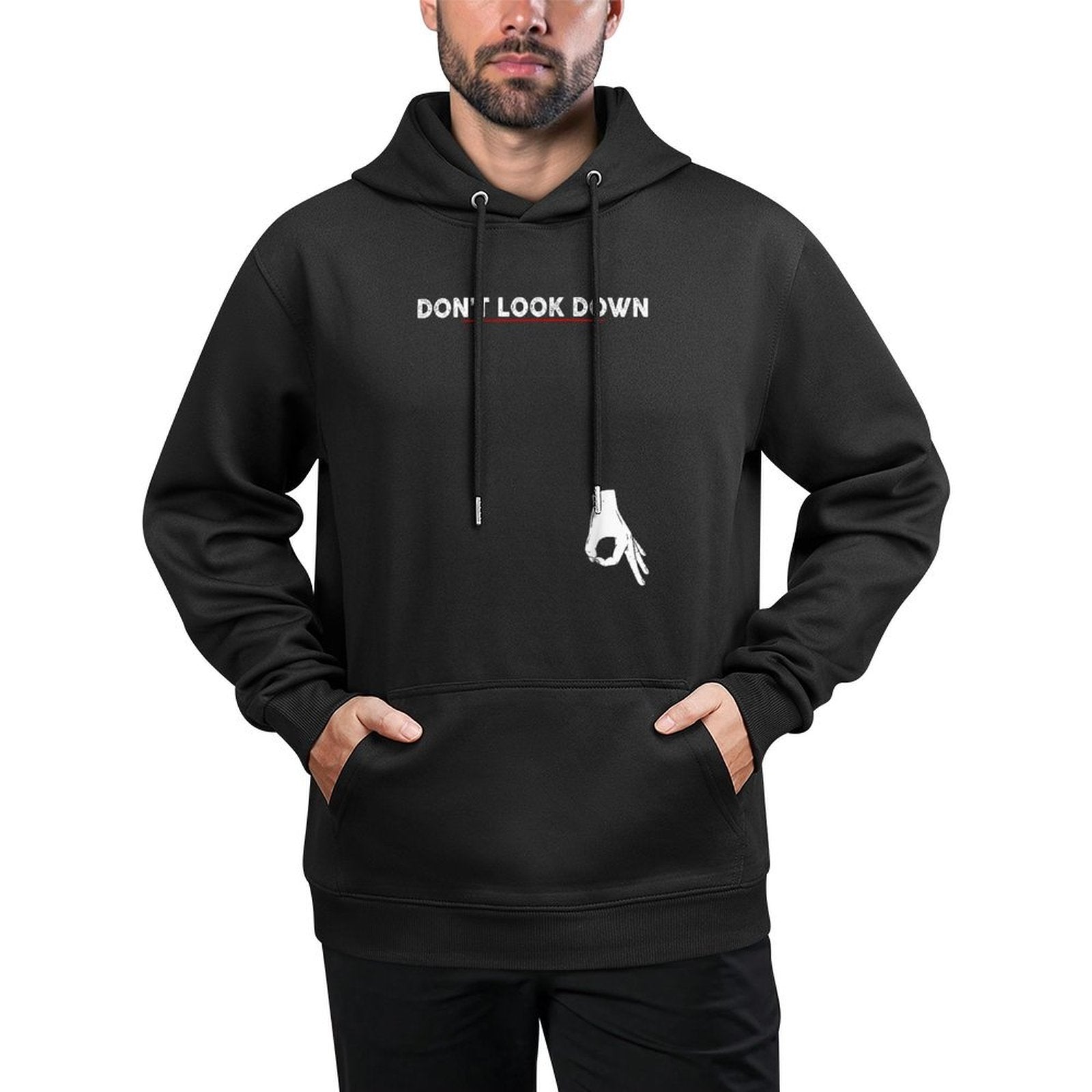Dont Look Down Okay Hand Funny Gift - Black, Unisex-Adults, Humorous Modern,, Crew Neck, Regular Fit, Polyester 100, Cotton Ble Shape Retention Hoodie