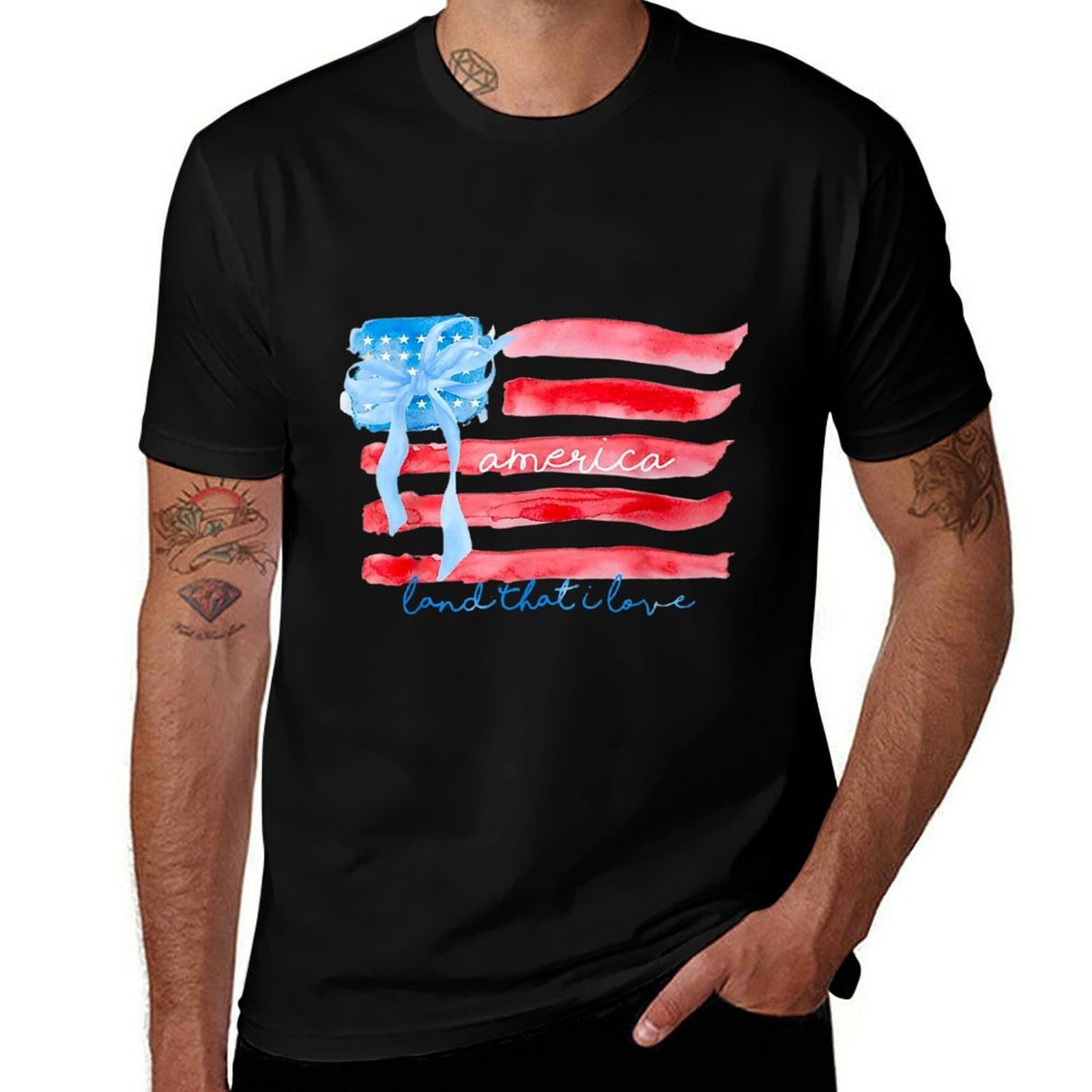 America Land That I Love - Coquette Watercolor American  High-quality Stitching T-Shirt