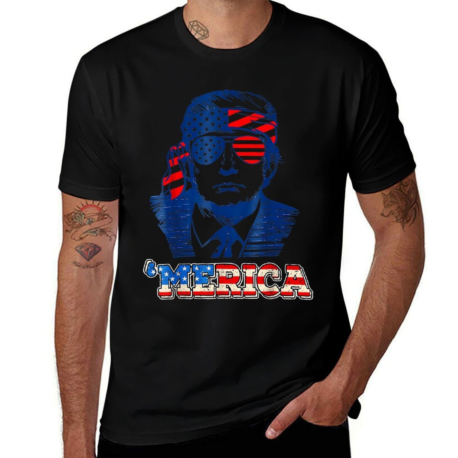 'MERICA TRUMP Happy 4th Of July Trump American  Stretchy T-Shirt