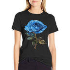 199 Flowers Blue Rose Graphic  Rolled Sleeves T-Shirt