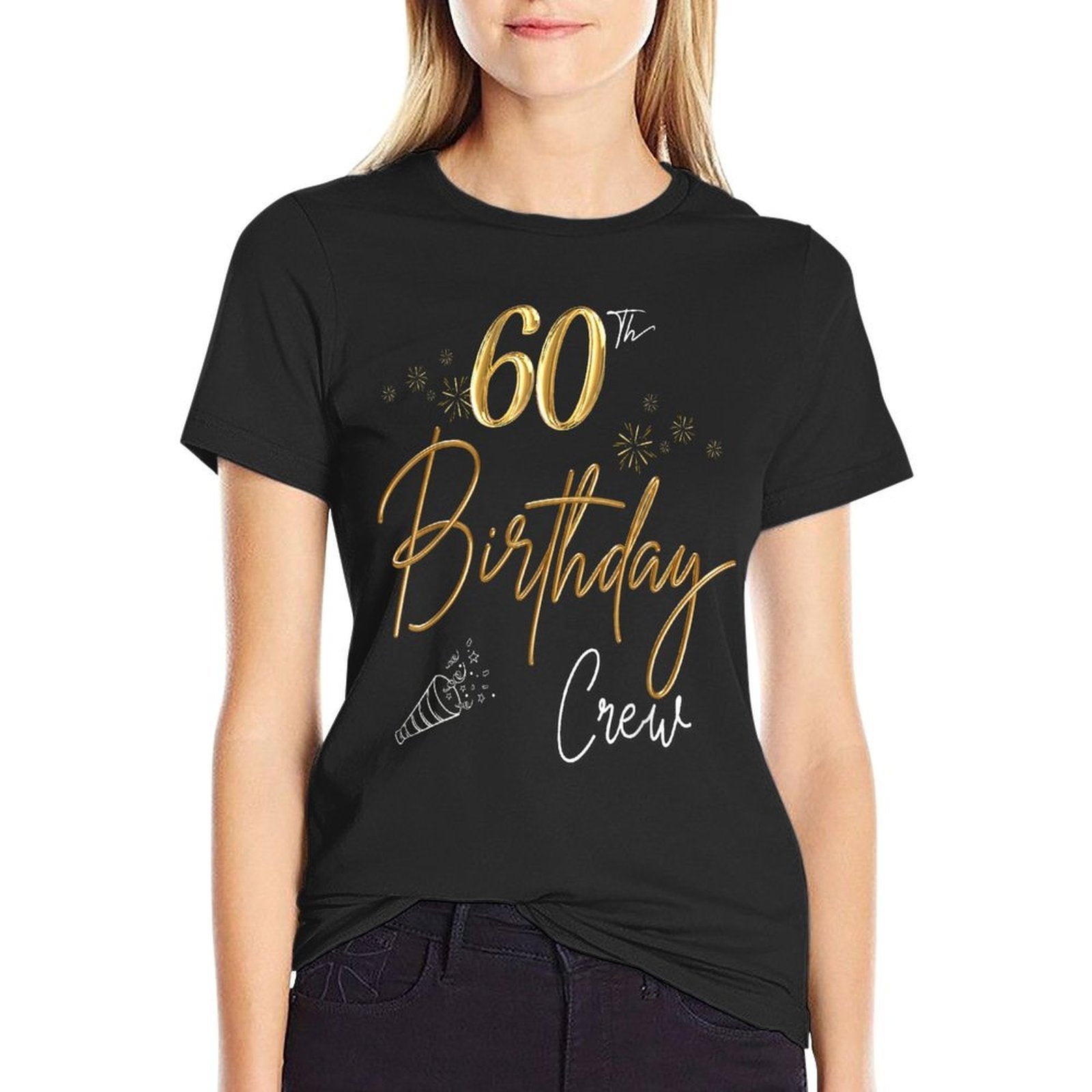 60th Birthday Crew 60th Bday Party Squad Friends Crown Funny  Ribbed Collar T-Shirt