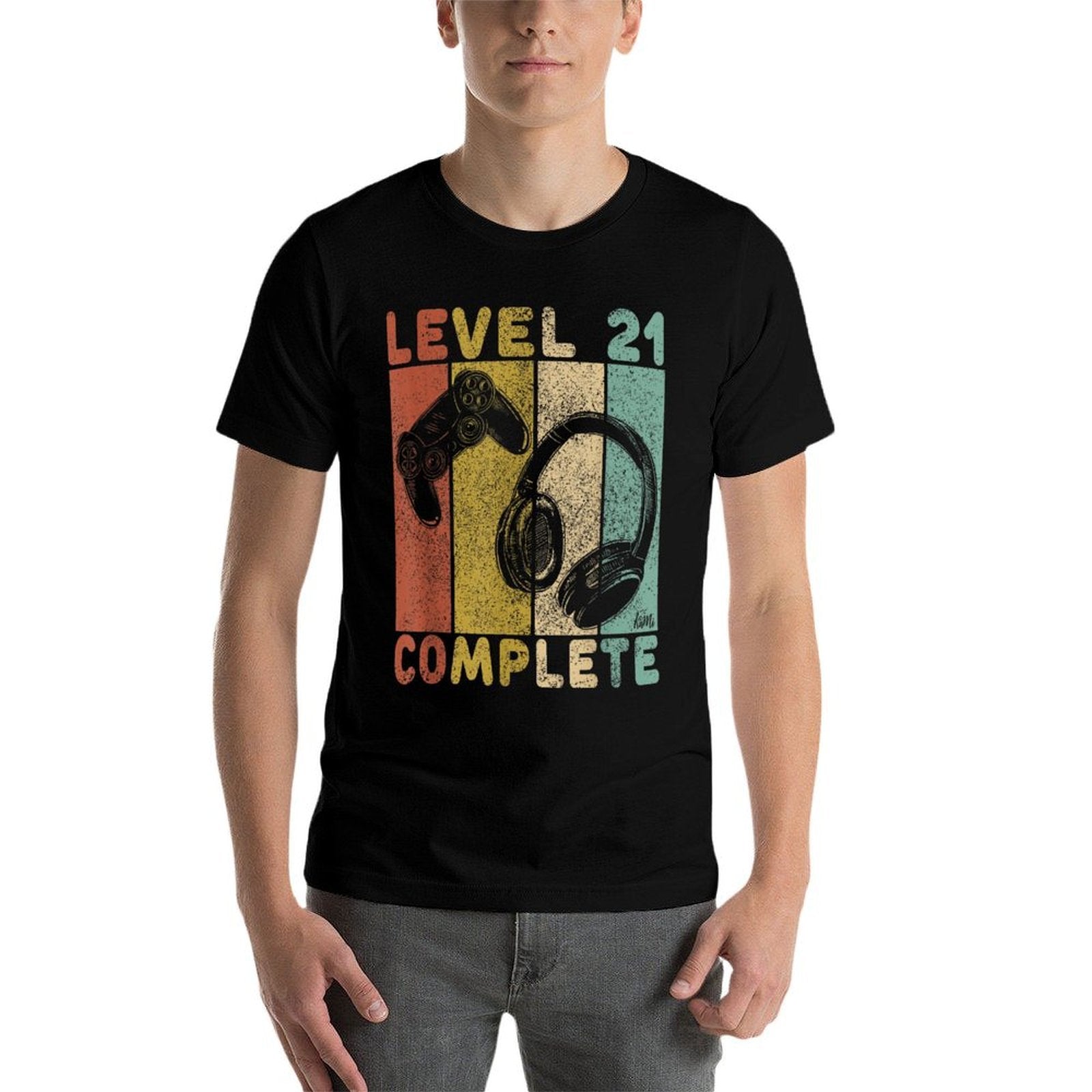 21st Birthday Men Gaming Level 21 Complete  Rolled Sleeves T-Shirt