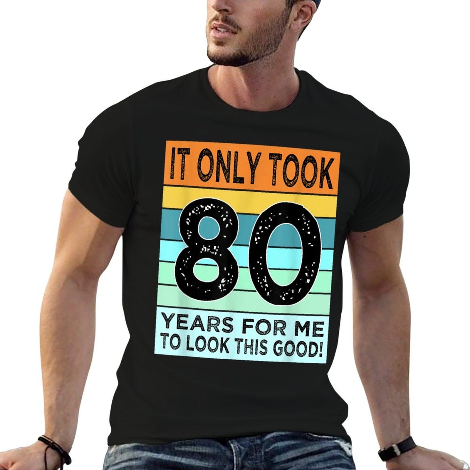 80th Birthday Tshirts For Men Women Turning 80 Years Old  Rolled Sleeves T-Shirt