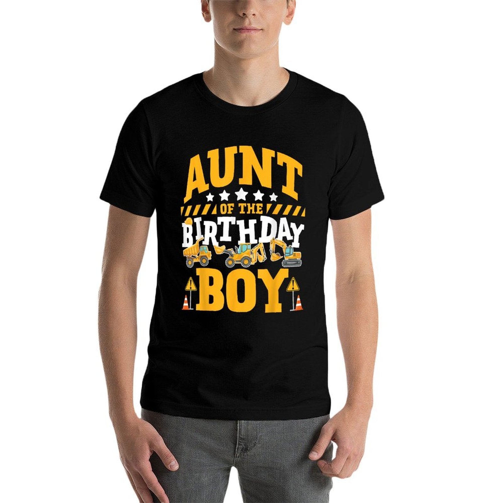 Aunt of The Birthday Boy Excavator Construction Truck  Heathered Texture T-Shirt