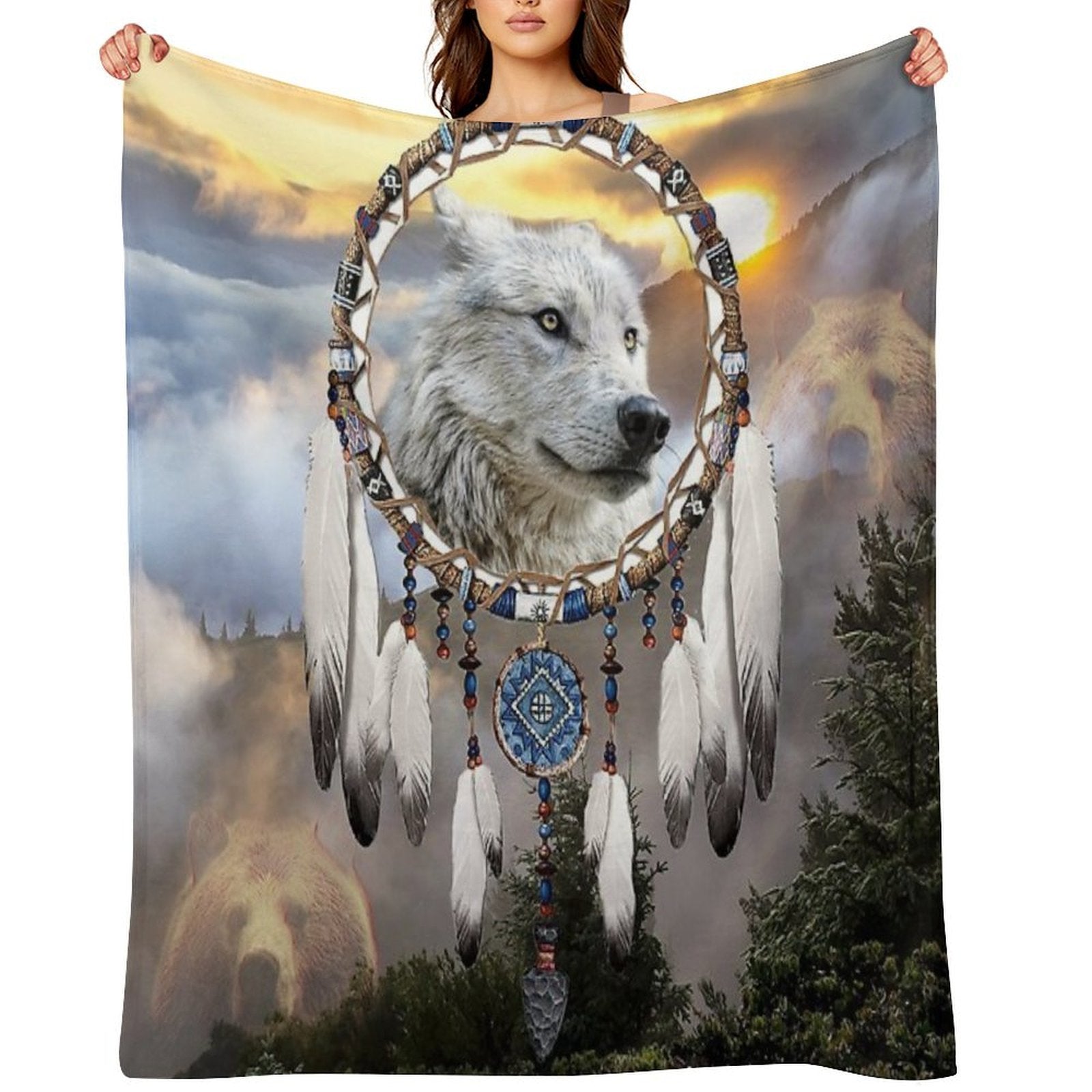 Wolf, Bear And Dream Catcher Anti-pilling Throw Blanket