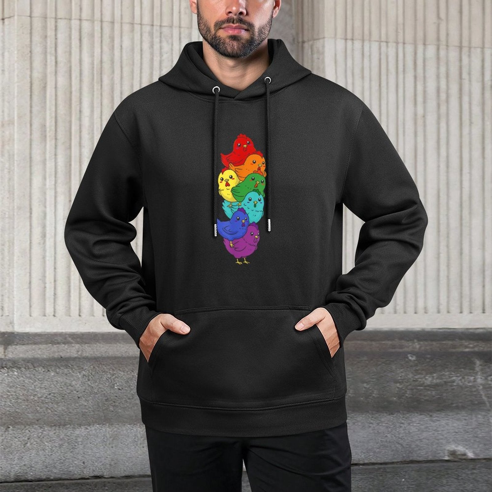 Funny LGBT Rainbow Chicken Lesbian Gay Pride Mens Womens Durable Construction Hoodie
