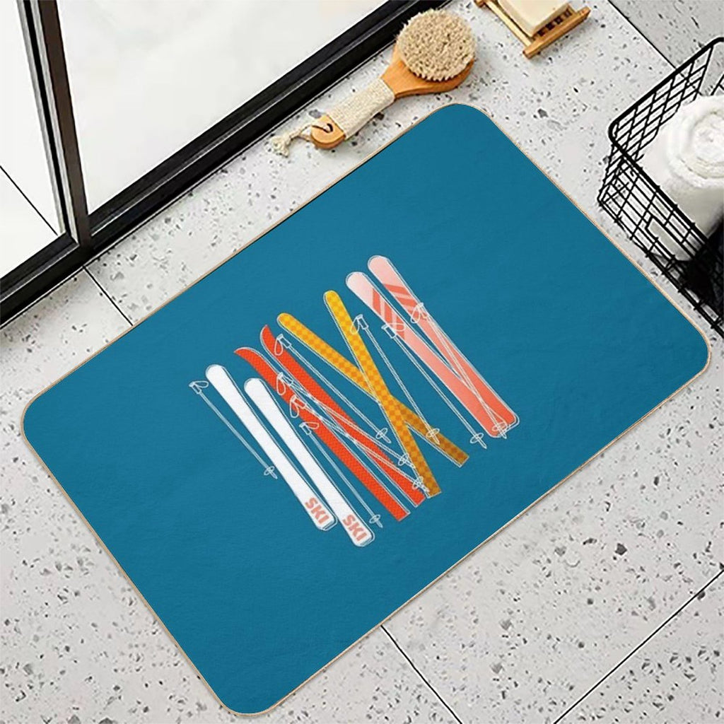 Retro Ski on Dark Blue  Easy Maintenance Bath Mat
