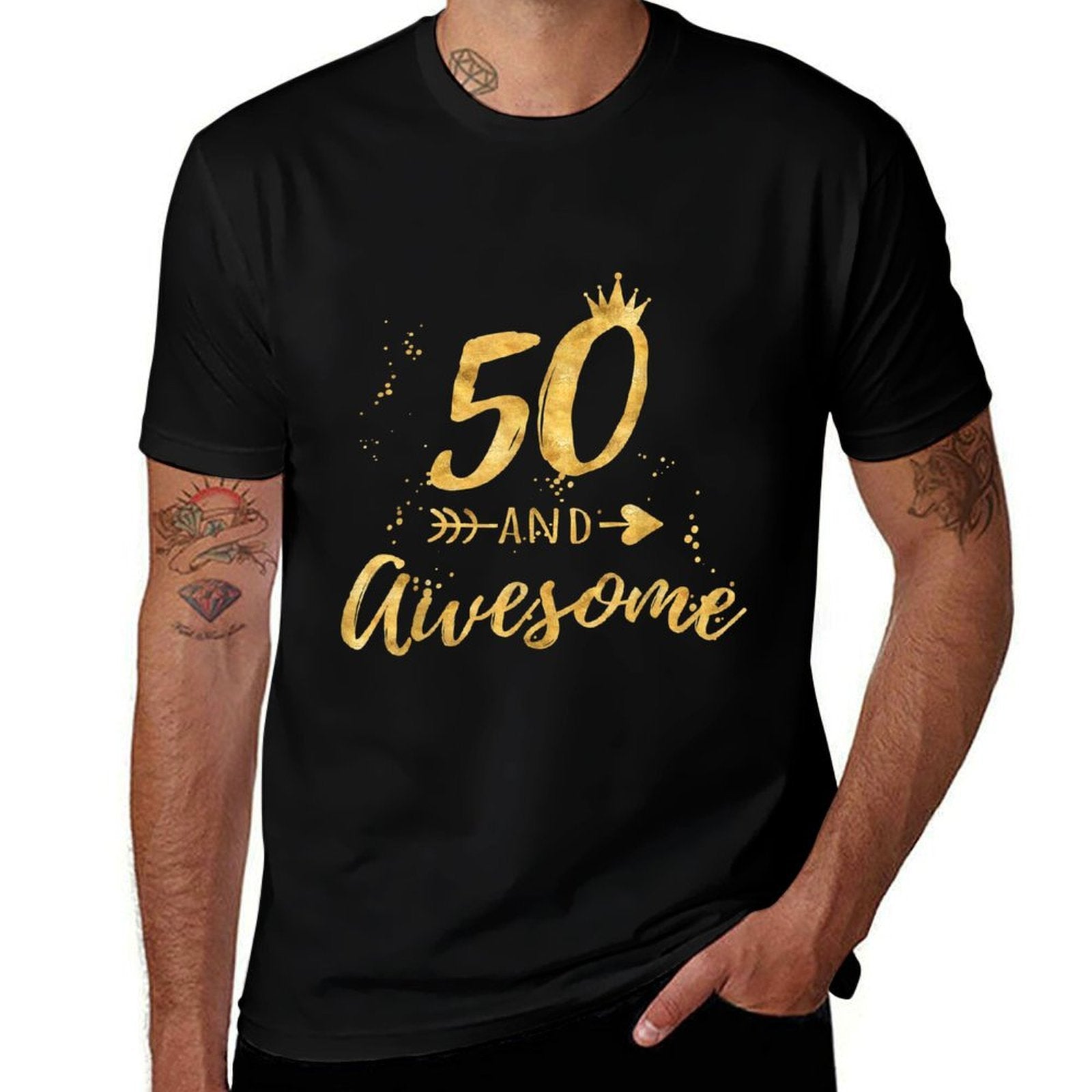 50th Birthday for Women - 50 And Awesome Gift  Ribbed Collar T-Shirt