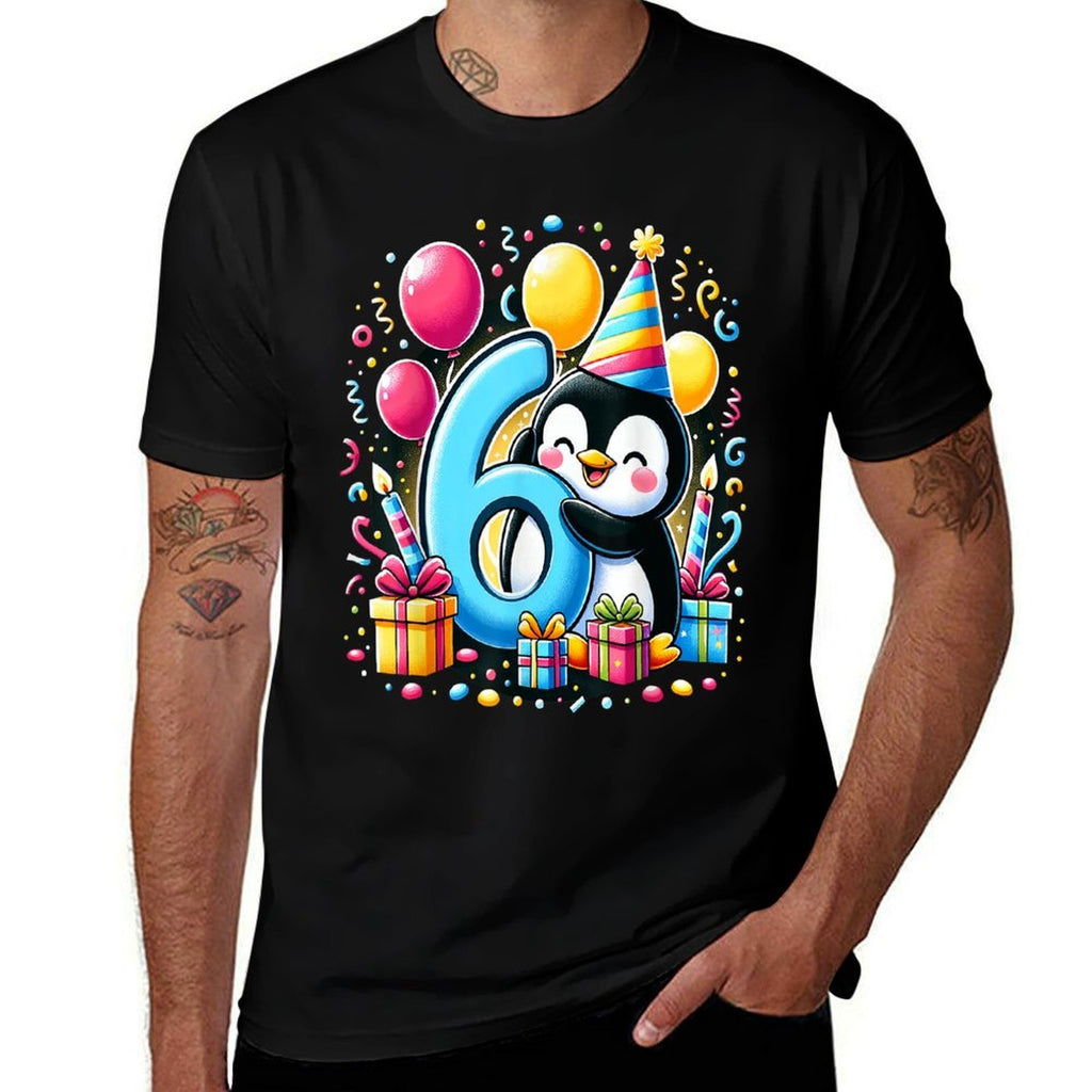 Kids Penguin Theme Sixth Bday Party 6th Penguin Birthday  Oversized Silhouette T-Shirt