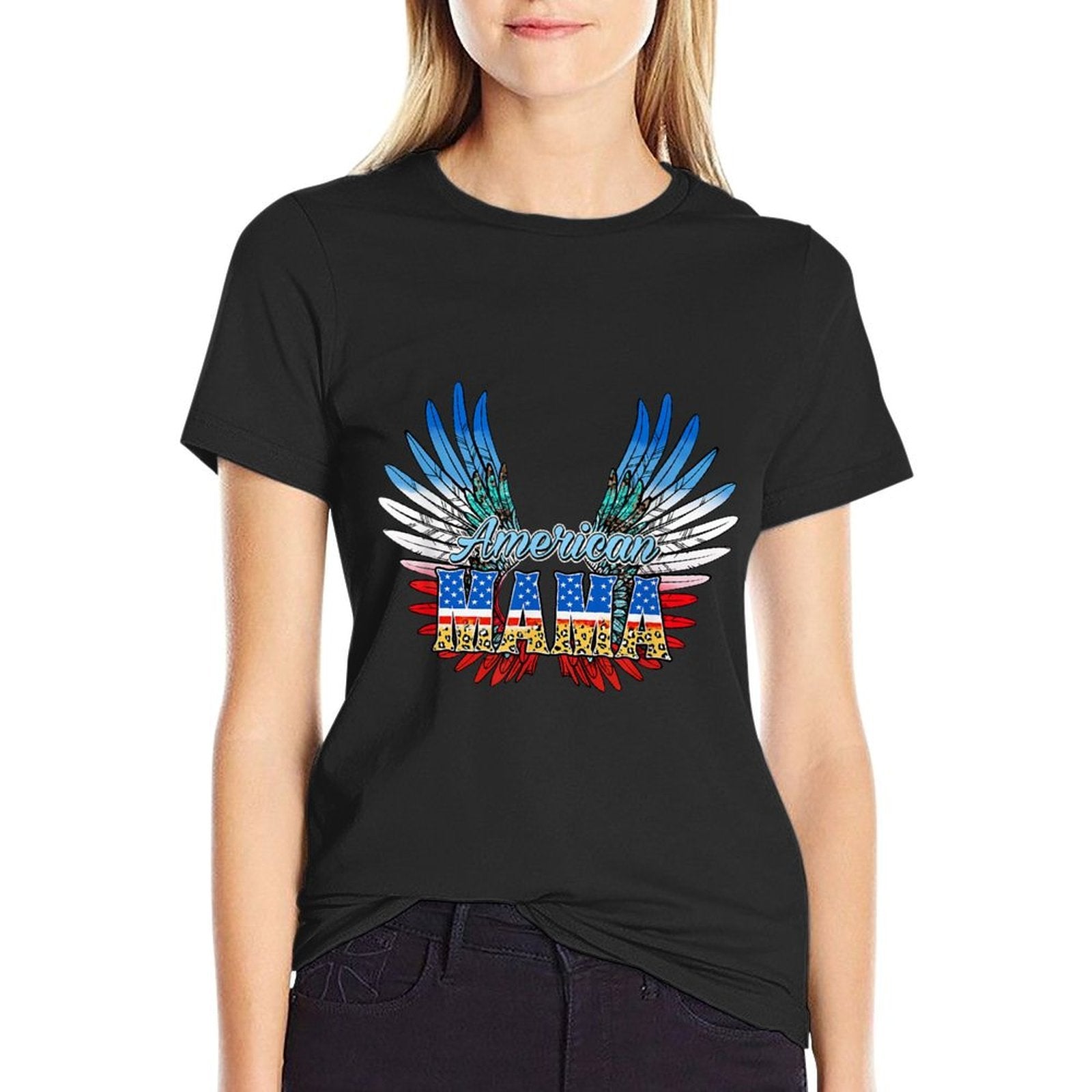 4th of July American Mama Angel Wings  Polyester Blend T-Shirt