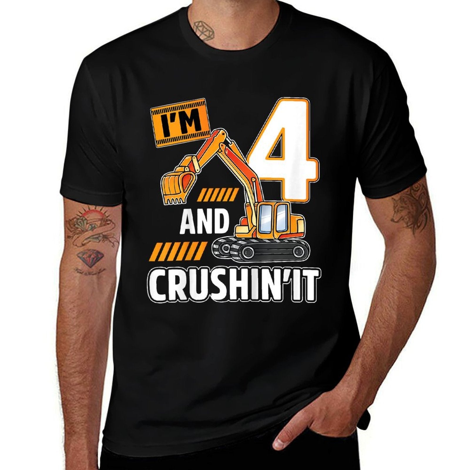 4 Year Old Vehicles Construction Excavator Birthday 4th  Durable T-Shirt