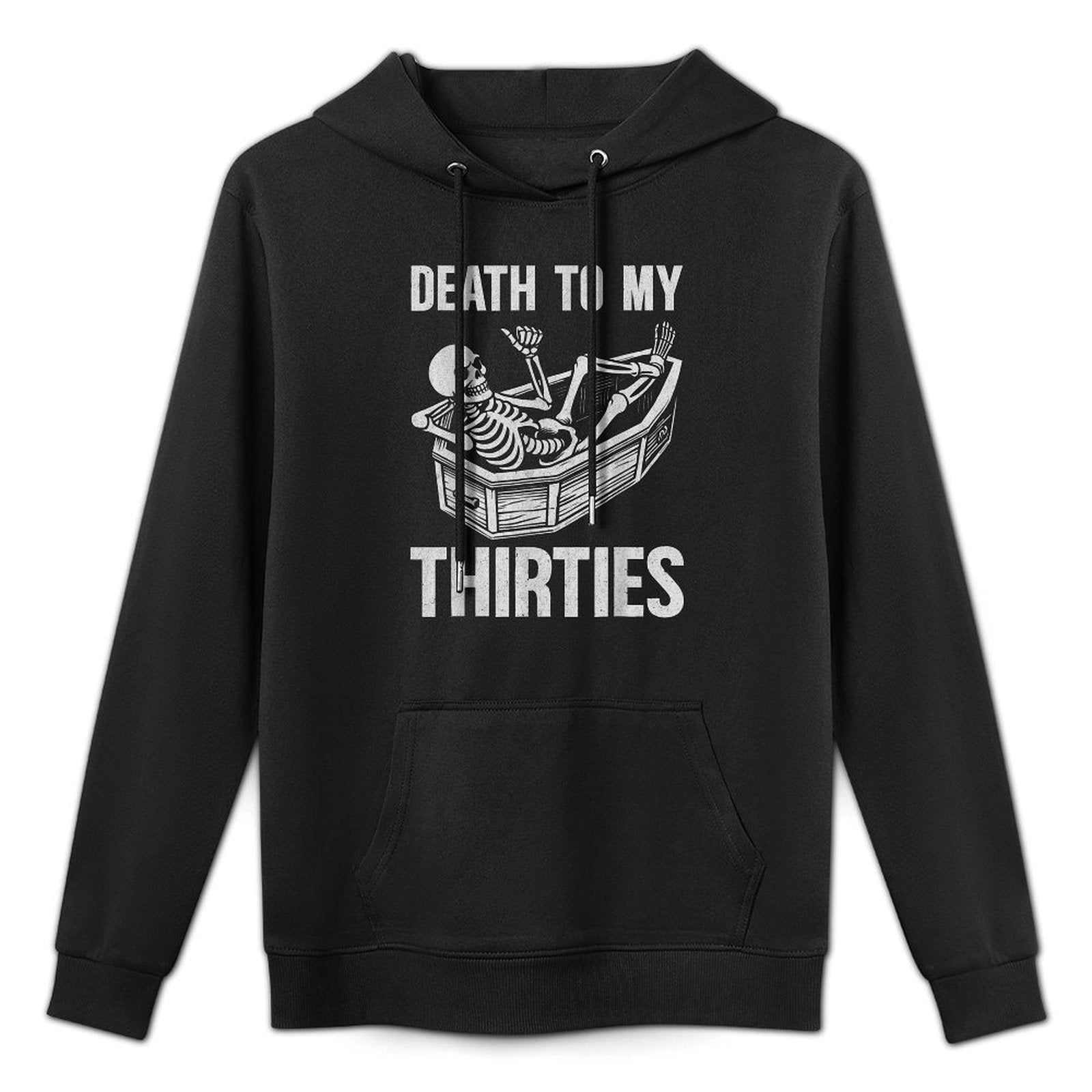 Death to My 30s, 40th Birthday Skeleton in Coffin Halloween Easy Care Hoodie