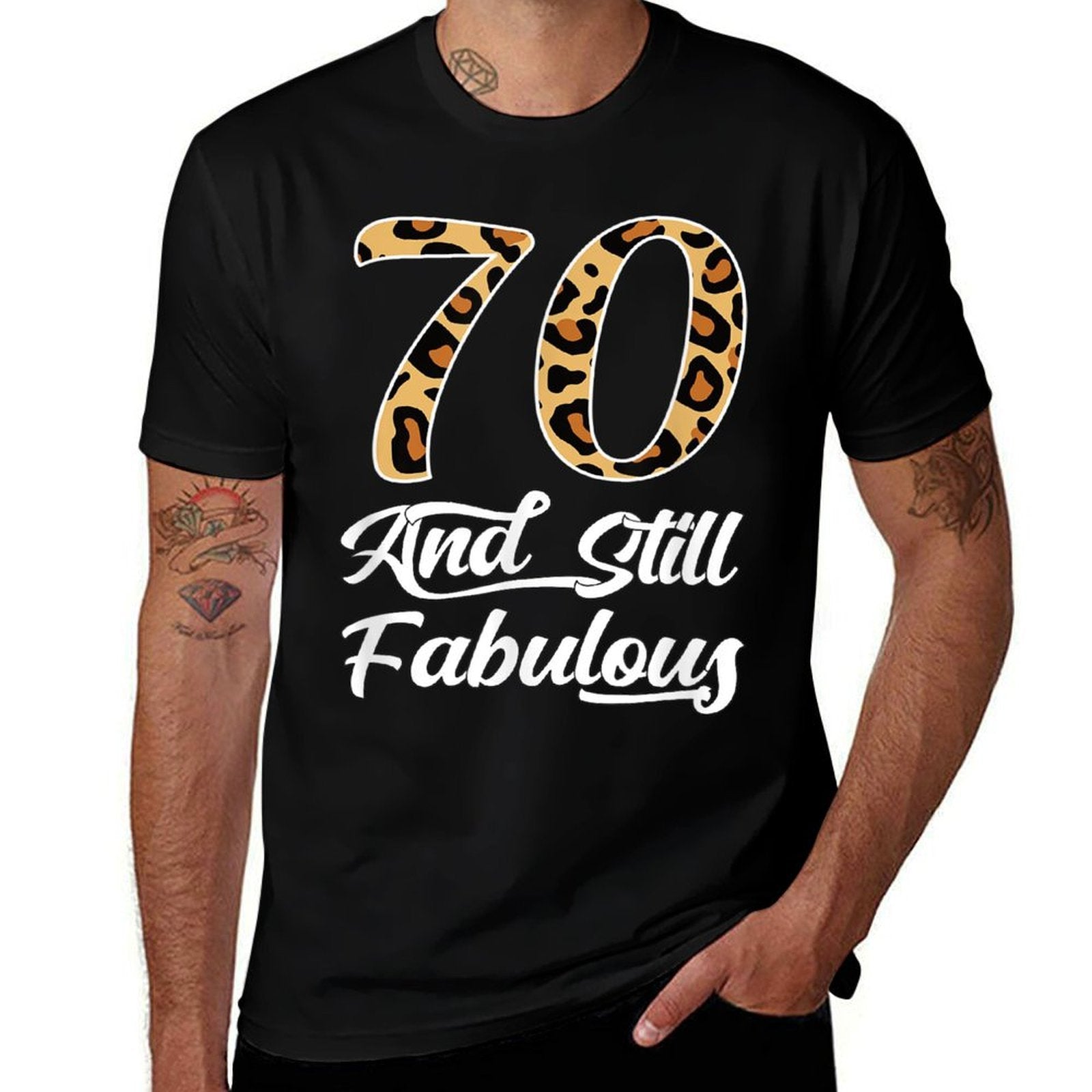 70 & Fabulous Leopard Print Cool Women’s 70th Birthday  Moisture-wicking T-Shirt