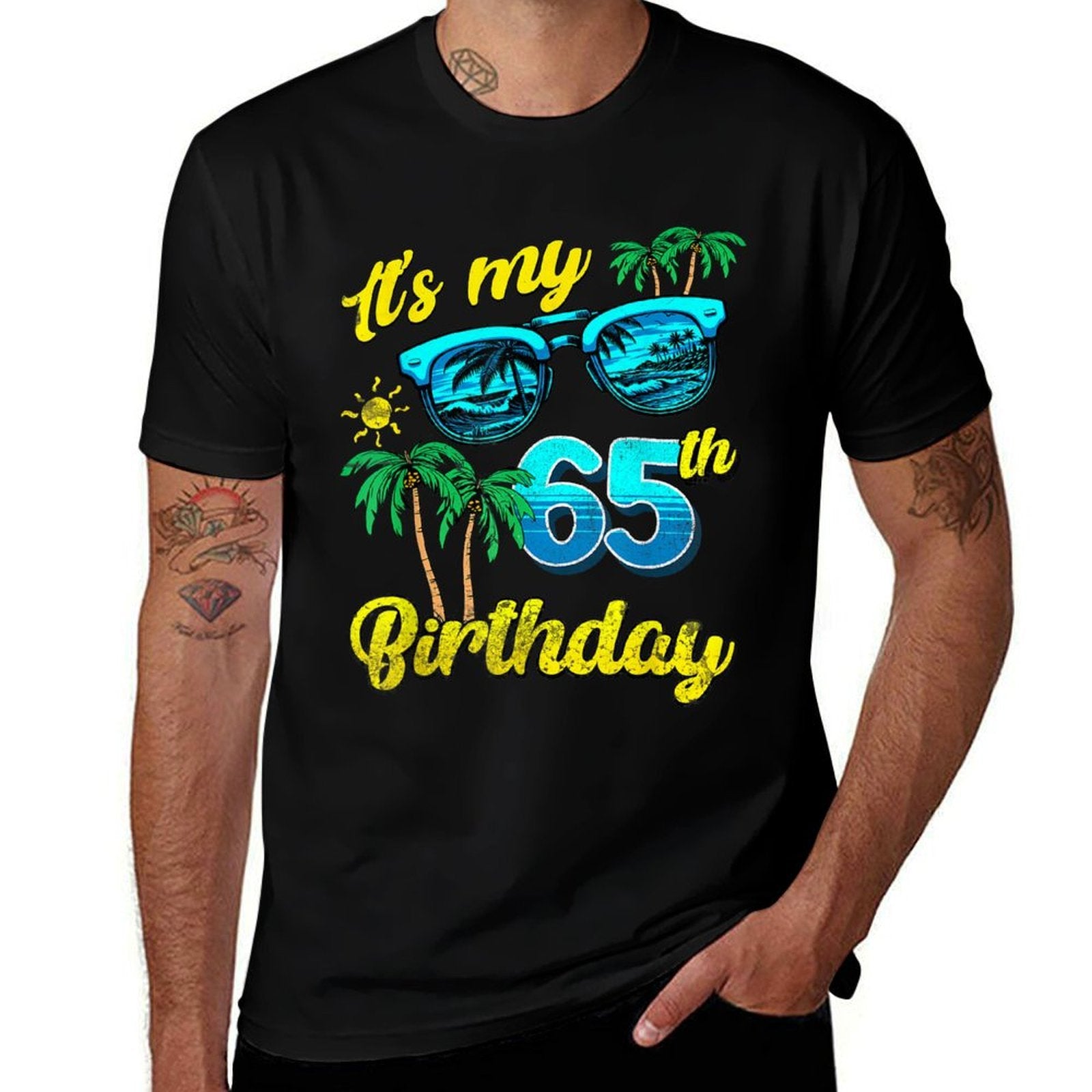 It's My 65th Birthday Tropical Beach Summer 65 Years Old  Oversized Silhouette T-Shirt