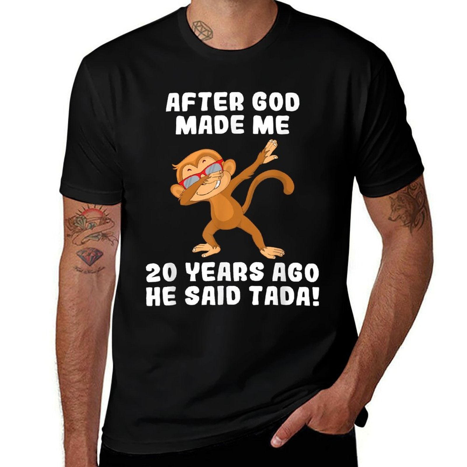 After God Made Me 20 Years Ago Man Woman 20th Birthday  Ribbed Collar T-Shirt