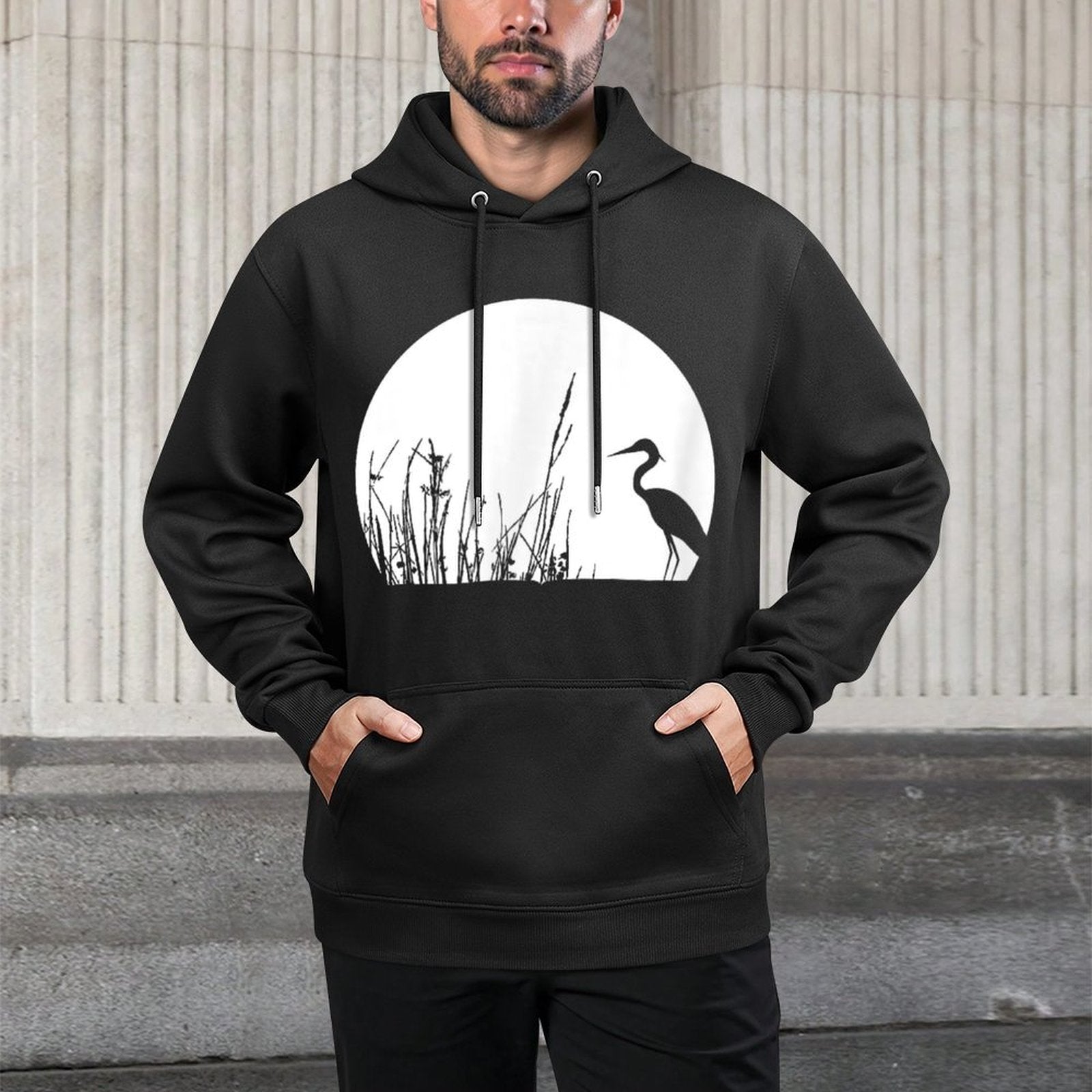 Heron In The Reeds Zen Mood Nature Lovers Kangaroo Pocket Hoodie
