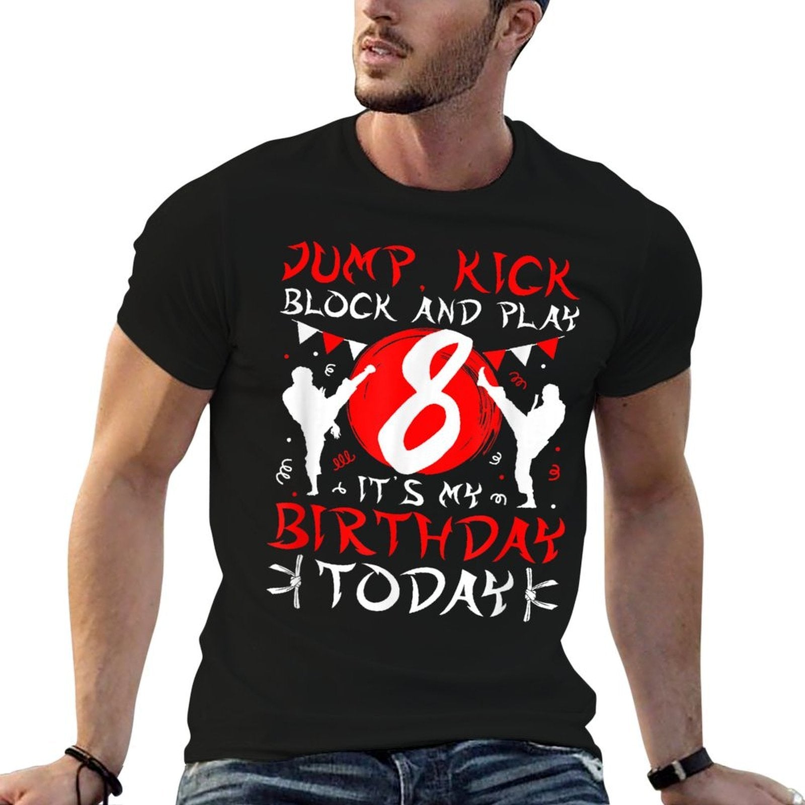 8th Birthday Party Karate 8 Year Old Karate Birthday  Slim-fit Cut T-Shirt