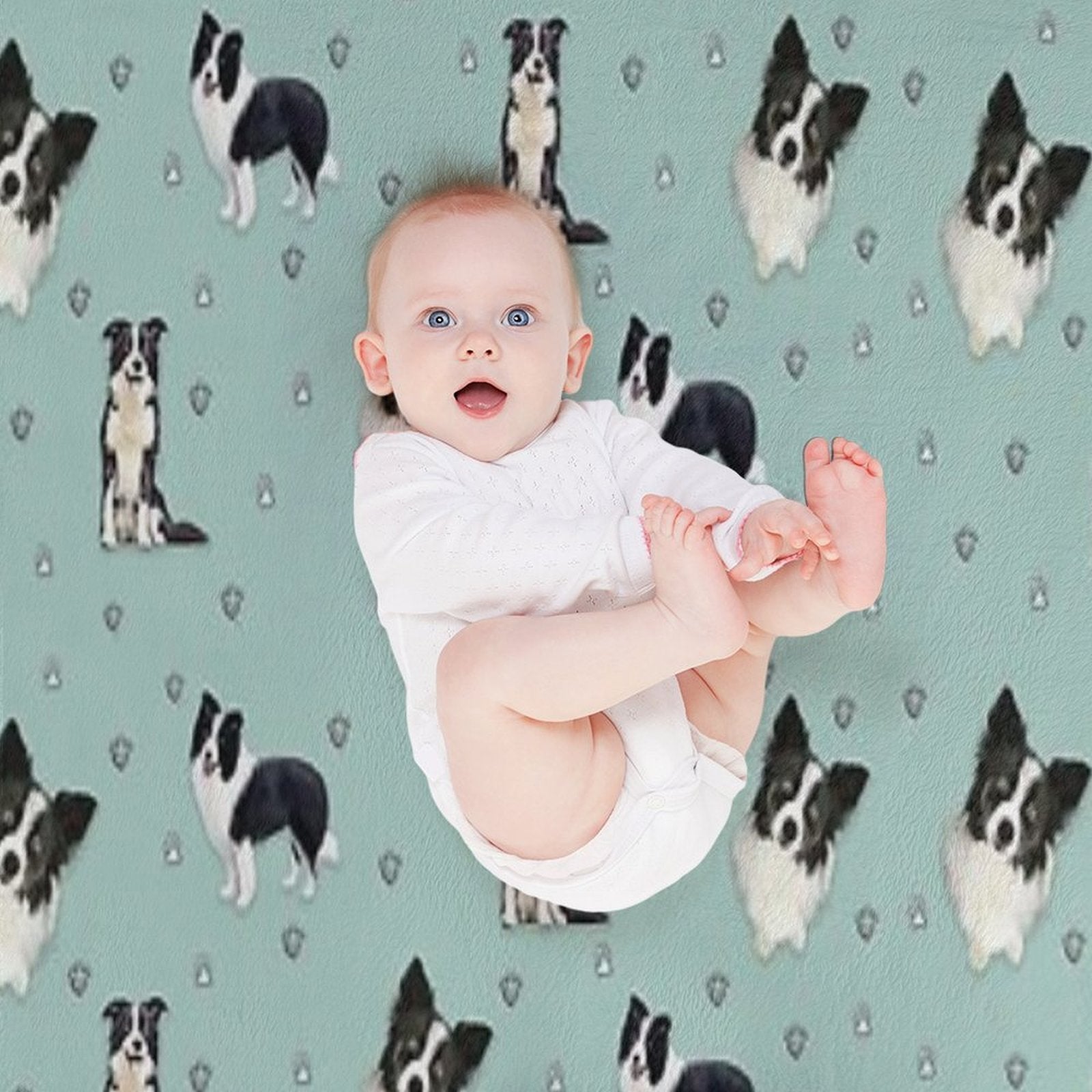 Collie Pattern Blue Painting Anti-pilling Throw Blanket