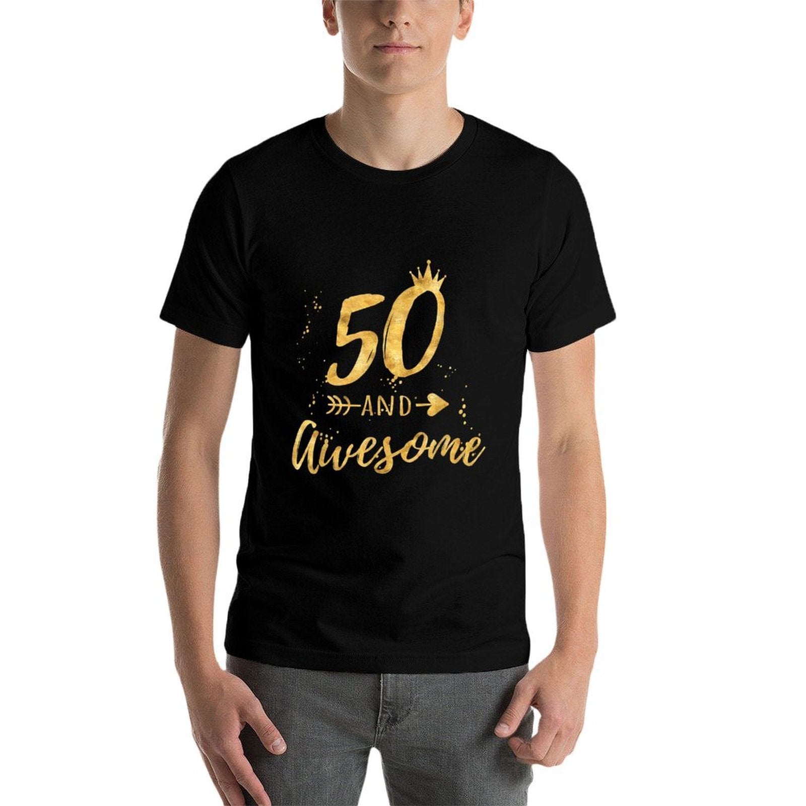 50th Birthday for Women - 50 And Awesome Gift  Ribbed Collar T-Shirt