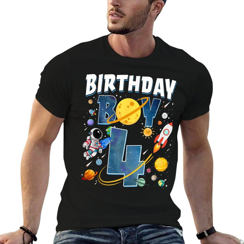 4th Birthday Astronaut Space Planets 4 Years Old Bday Boy  Durable T-Shirt