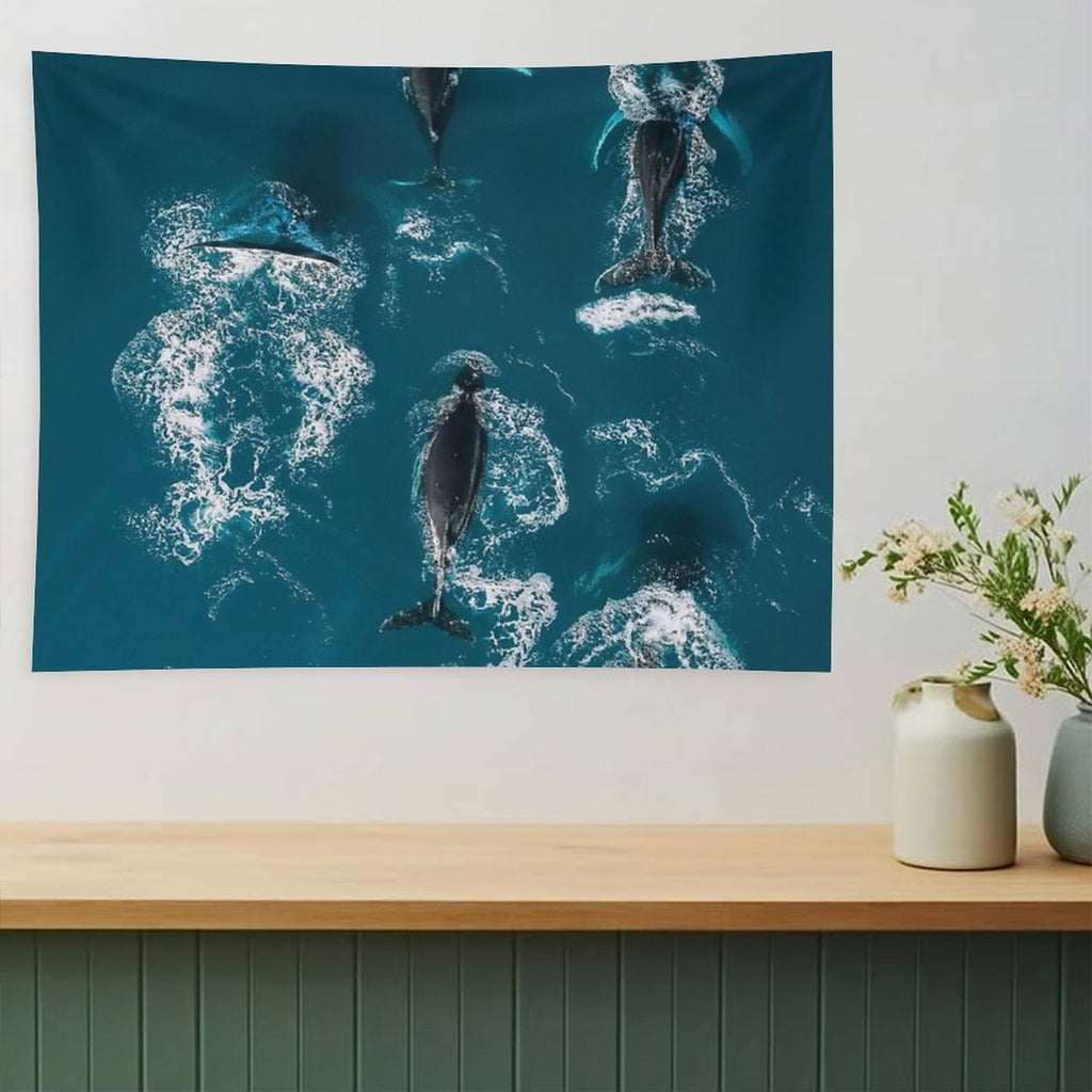 Whales in Blue - Wildlife Aerial Tapestry