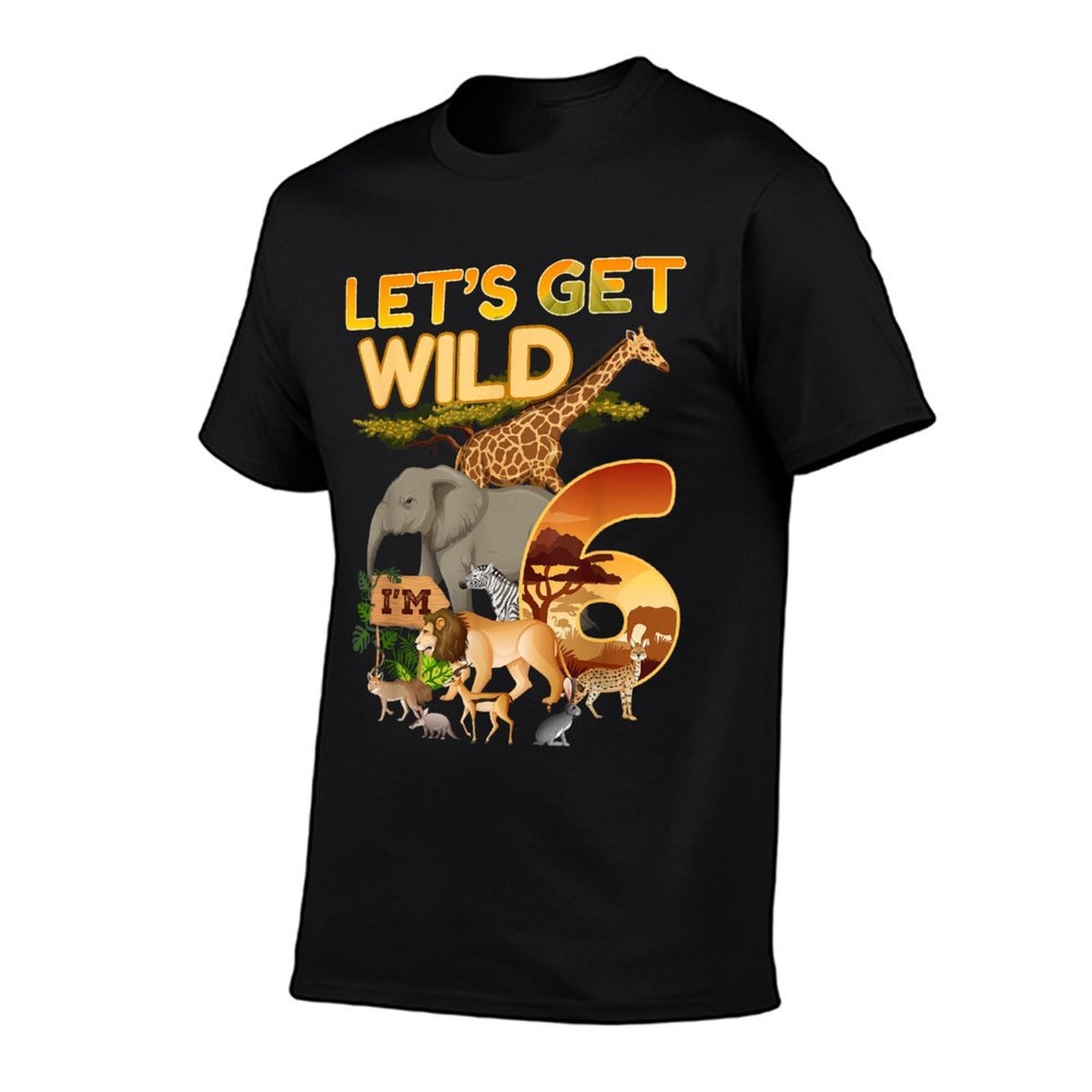 6th Birthday Zoo Safari Jungle Animal 6 Year Old Funny B-Day  Ribbed Collar T-Shirt