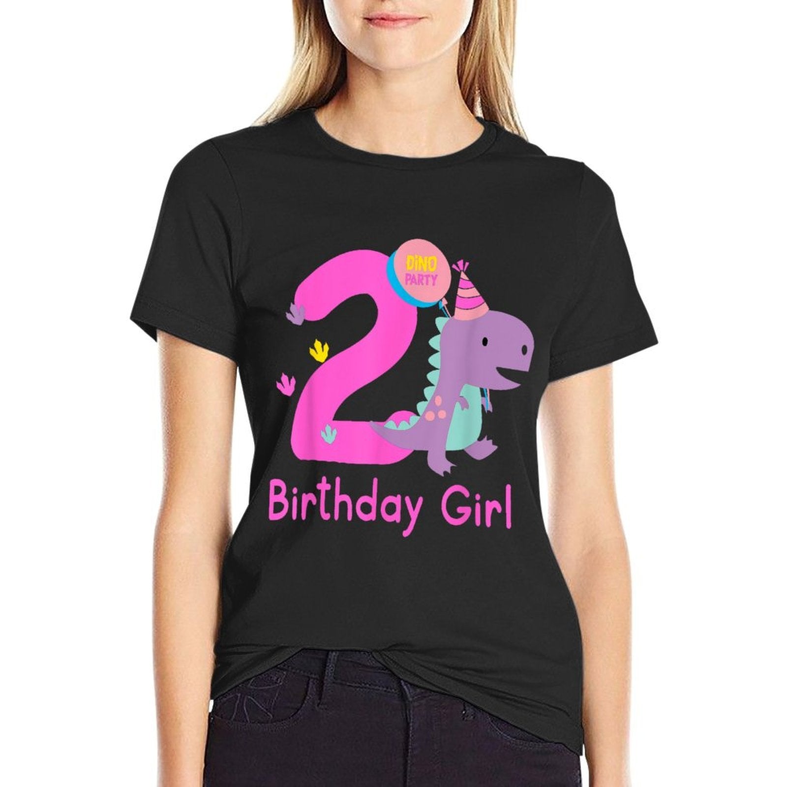 2nd Birthday Dinosaur Girl T-Rex Matching Family Party Two  Breathable T-Shirt