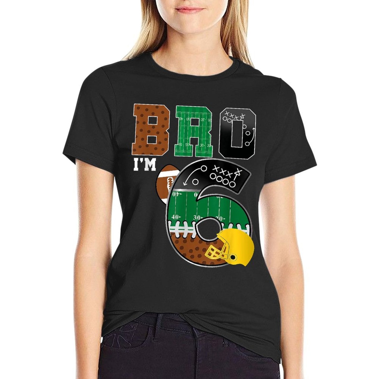 6th Birthday Boy Bro I&#39;m 6 Year Old Boys Kids Football Bday  Moisture-wicking T-Shirt