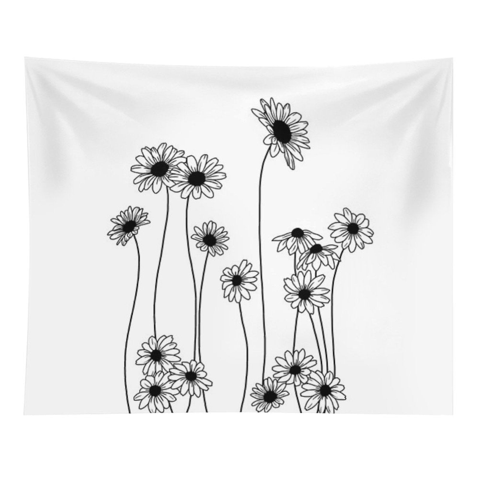 Daisies Botanical Line Drawing Tapestry