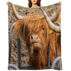 Cute Hungry Ginger Scottish Highland Cow Versatility Throw Blanket