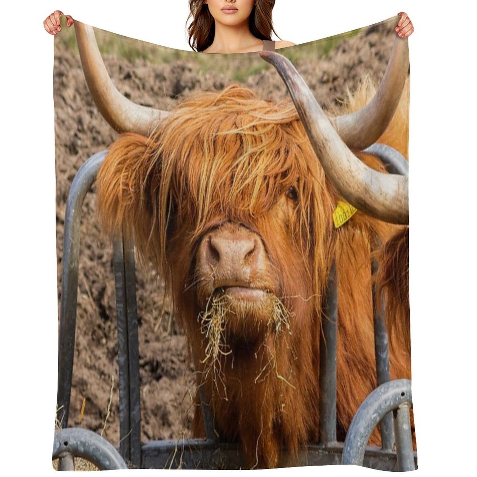 Cute Hungry Ginger Scottish Highland Cow Versatility Throw Blanket
