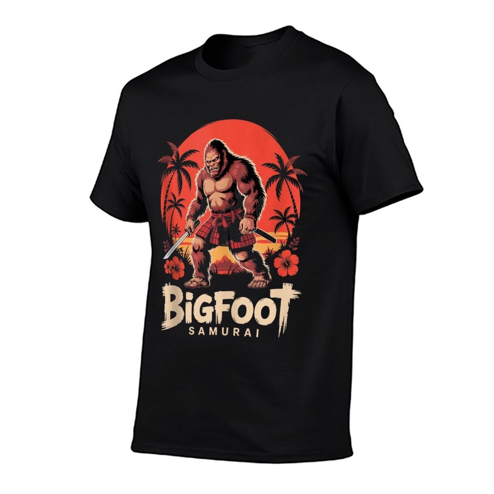 Samurai Bigfoot Ukiyo-e Art Japanese Vintage Graphic Funny  Rolled Sleeves T-Shirt