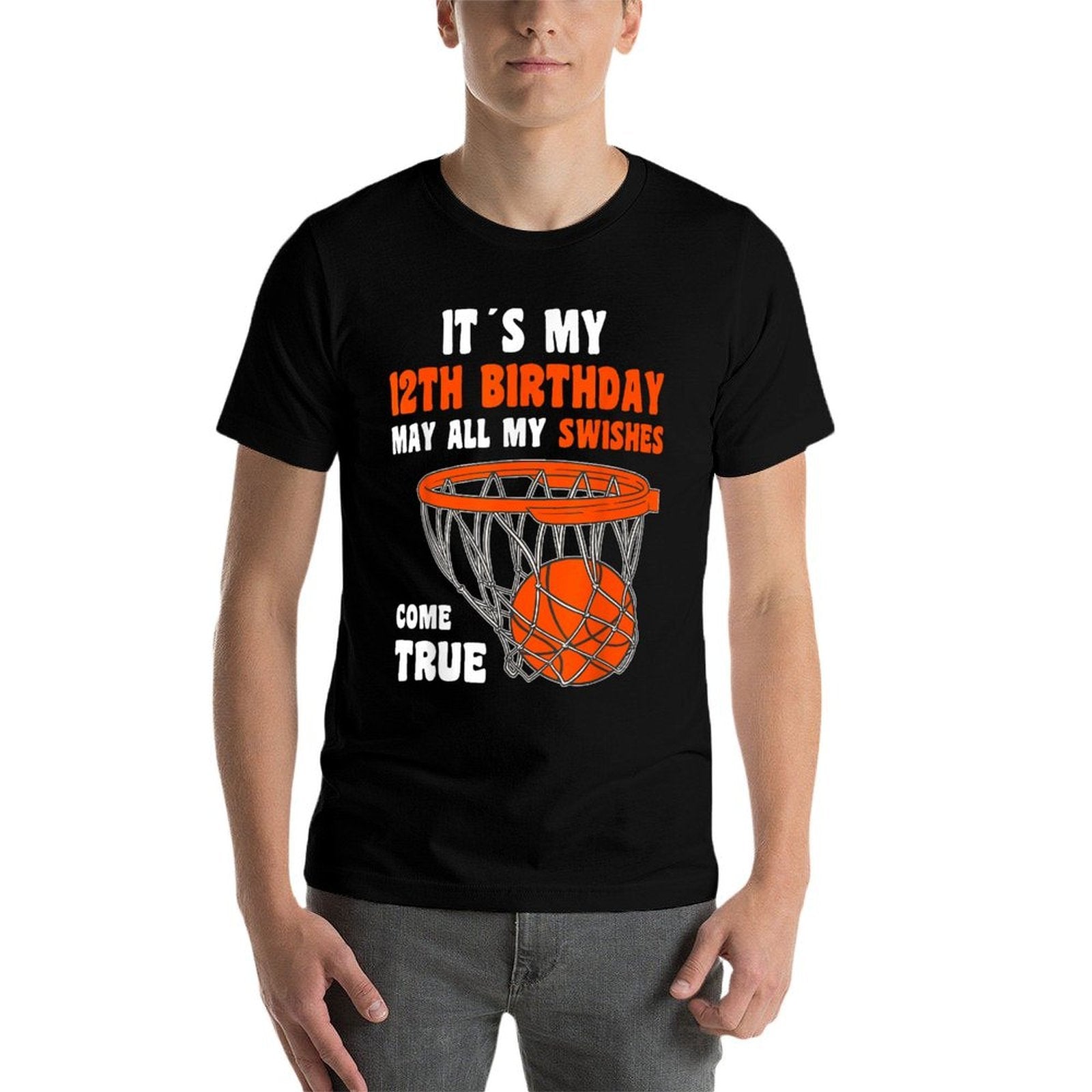 12 Year Old Happy 12th Birthday Basketball 12th Birthday  Wrinkle-resistant T-Shirt