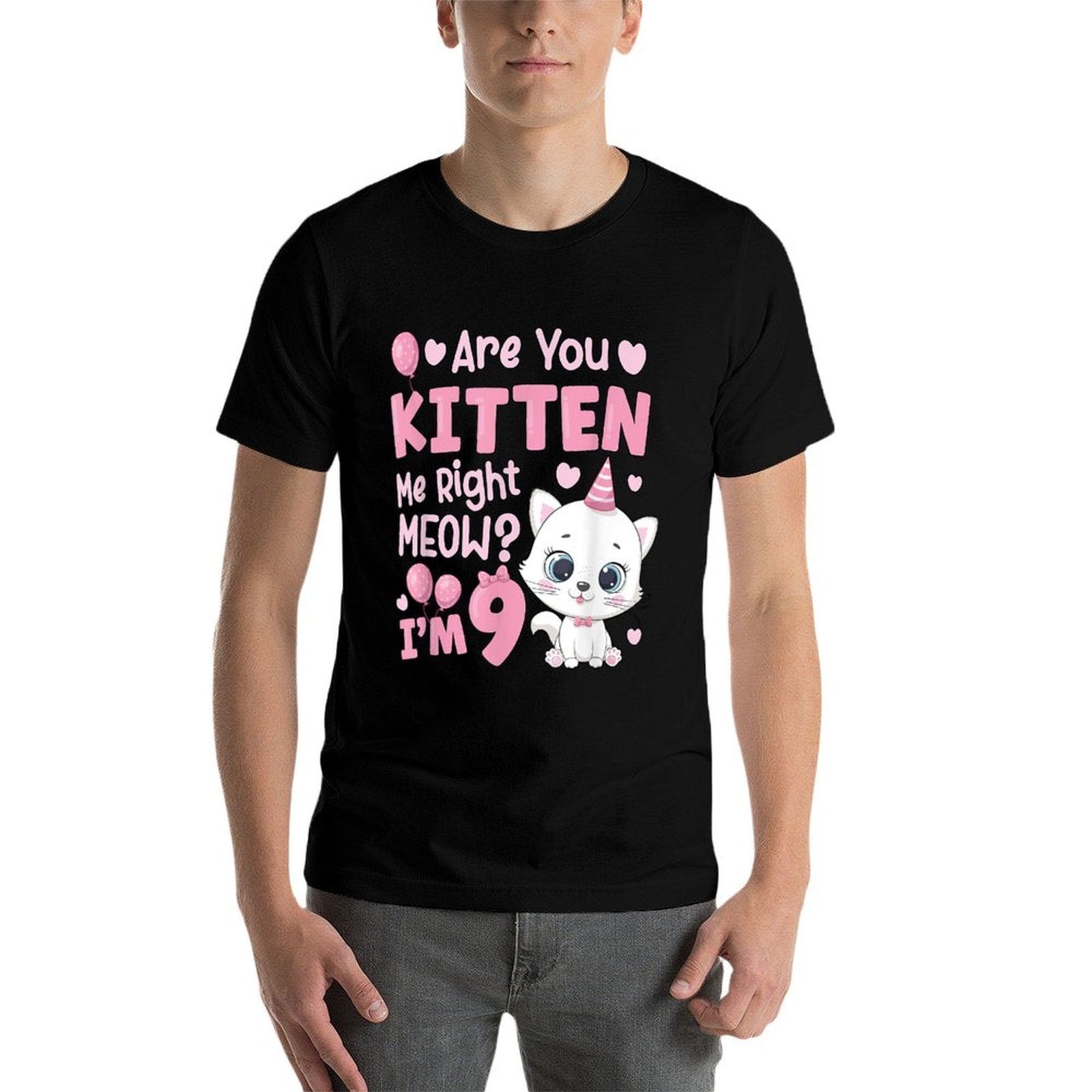 9th Cat Birthday Party Nine Year Old Girl Kitty Birthday  Oversized Silhouette T-Shirt