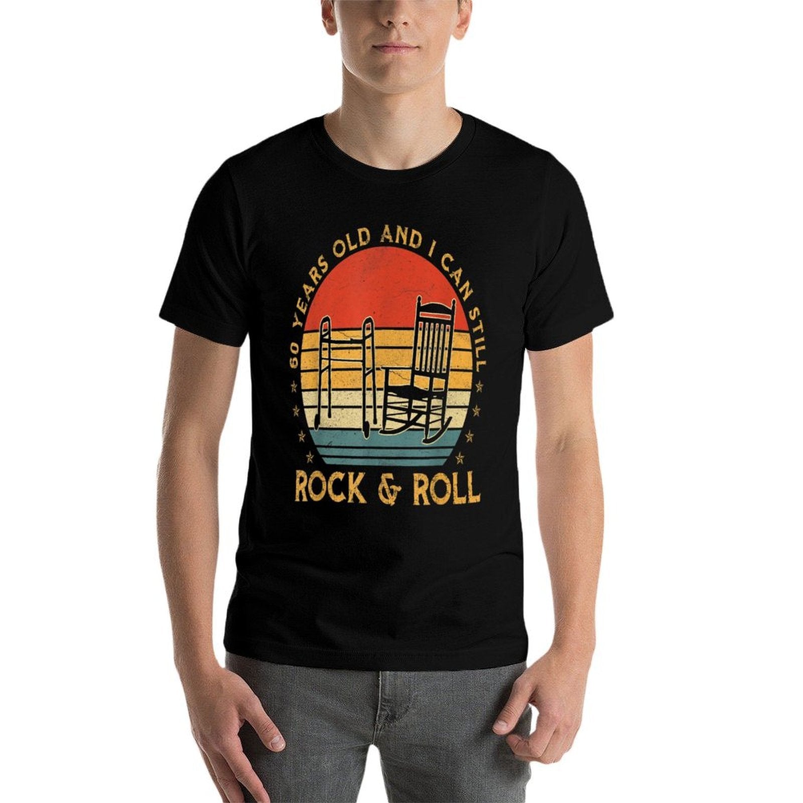60th Birthdays For Men Humor Vintage Rock And Roll  Heathered Texture T-Shirt