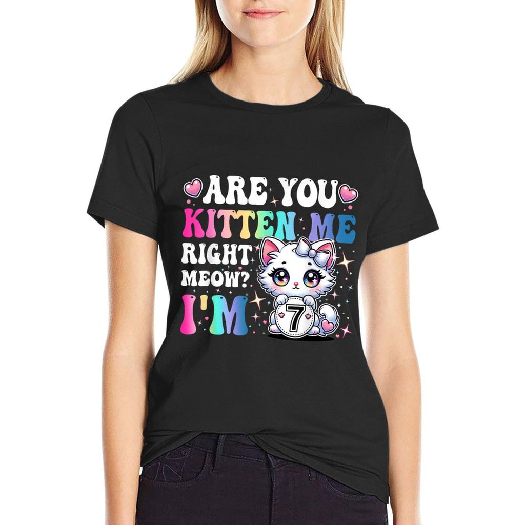 Are You Kitten Me Right Meow Anime 7th Birthday Cat Kitten  Heathered Texture T-Shirt