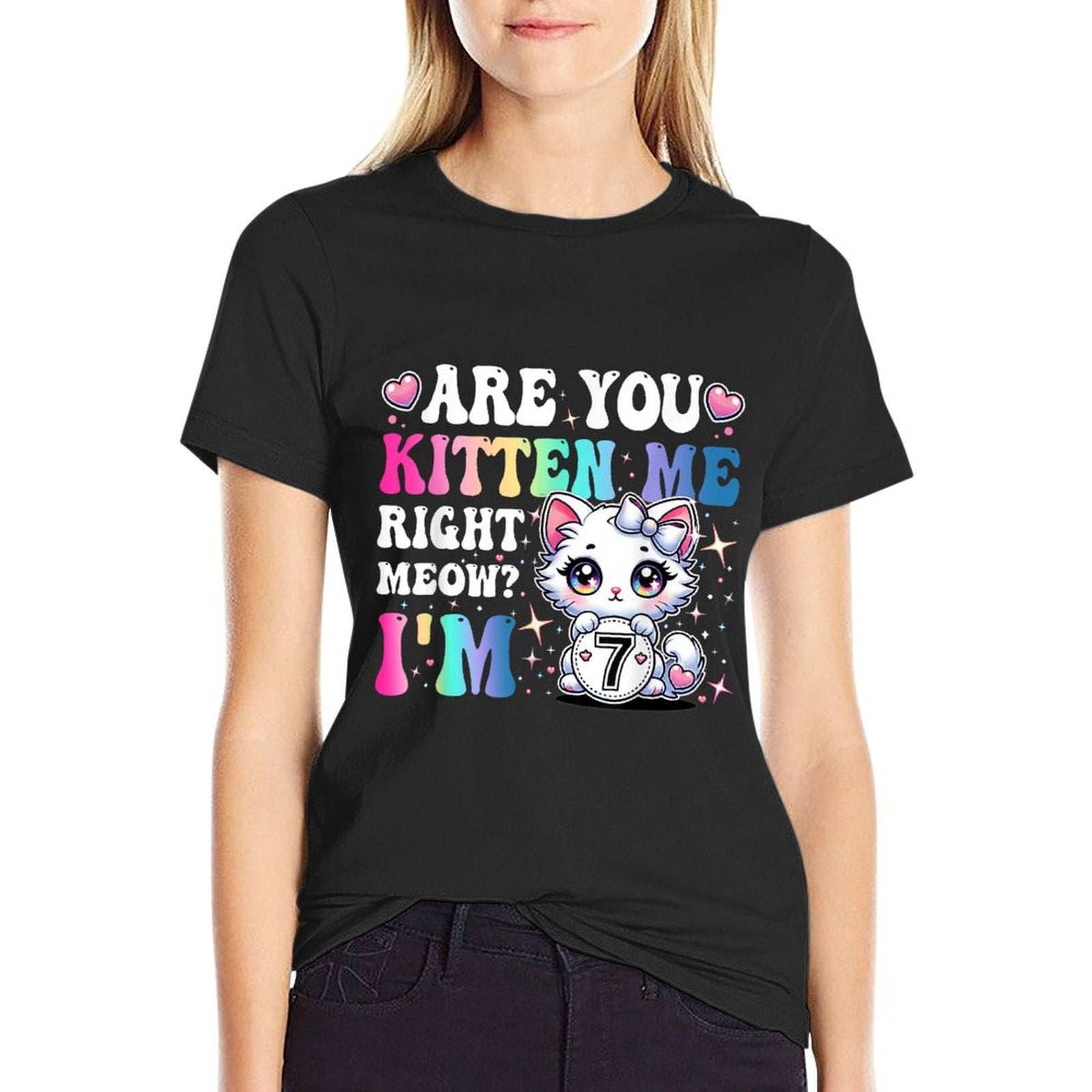 Are You Kitten Me Right Meow Anime 7th Birthday Cat Kitten  Heathered Texture T-Shirt