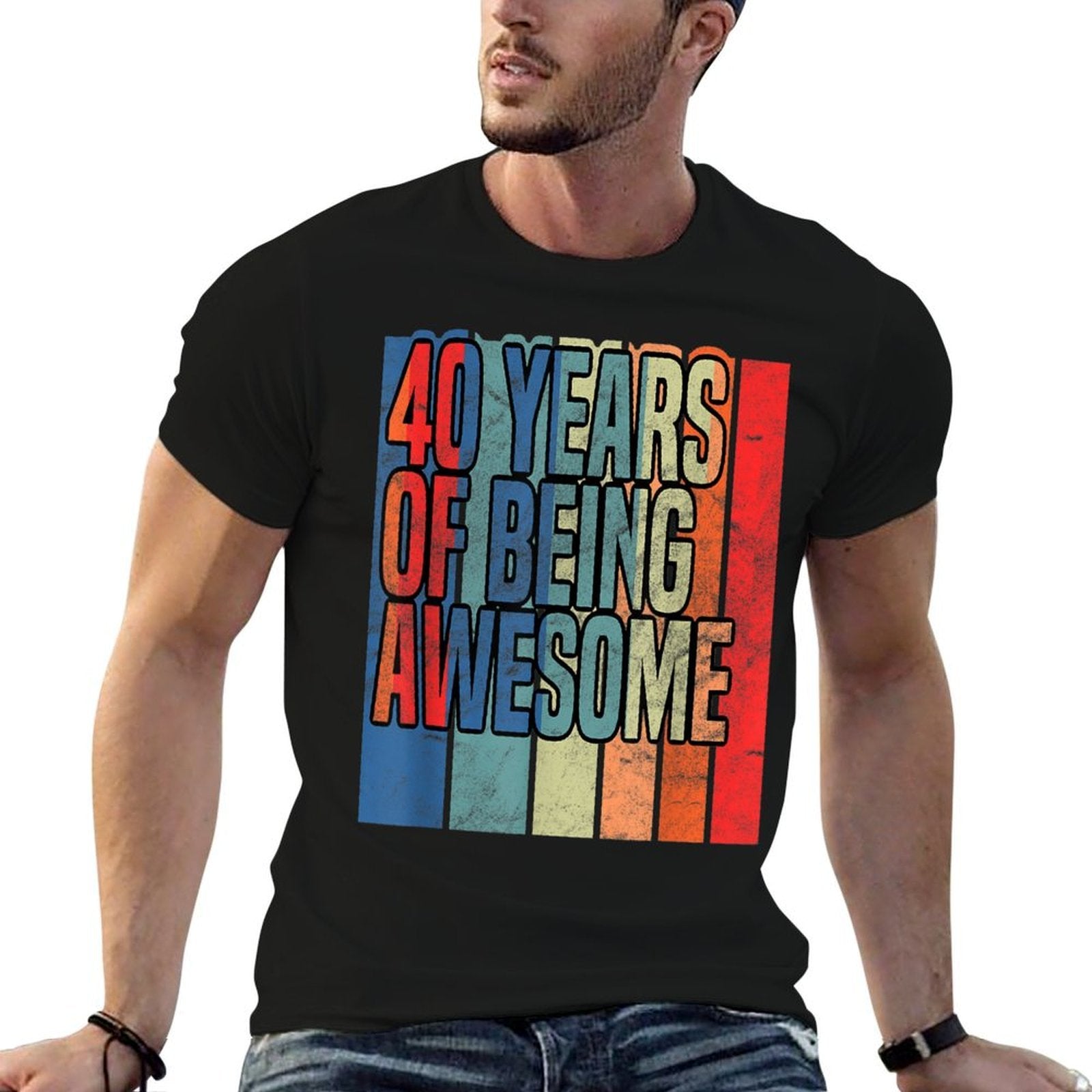 40th Birthday 40 Years of Being Awesome Funny Party  Fade-proof Color T-Shirt
