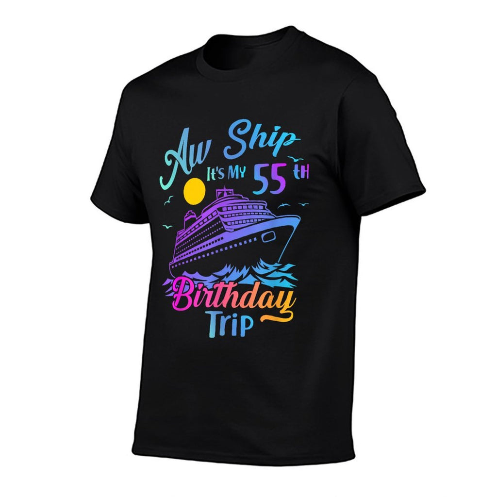 Aw Ship Its My 55th Birthday Trip Cruise Vacation Party  Ribbed Collar T-Shirt