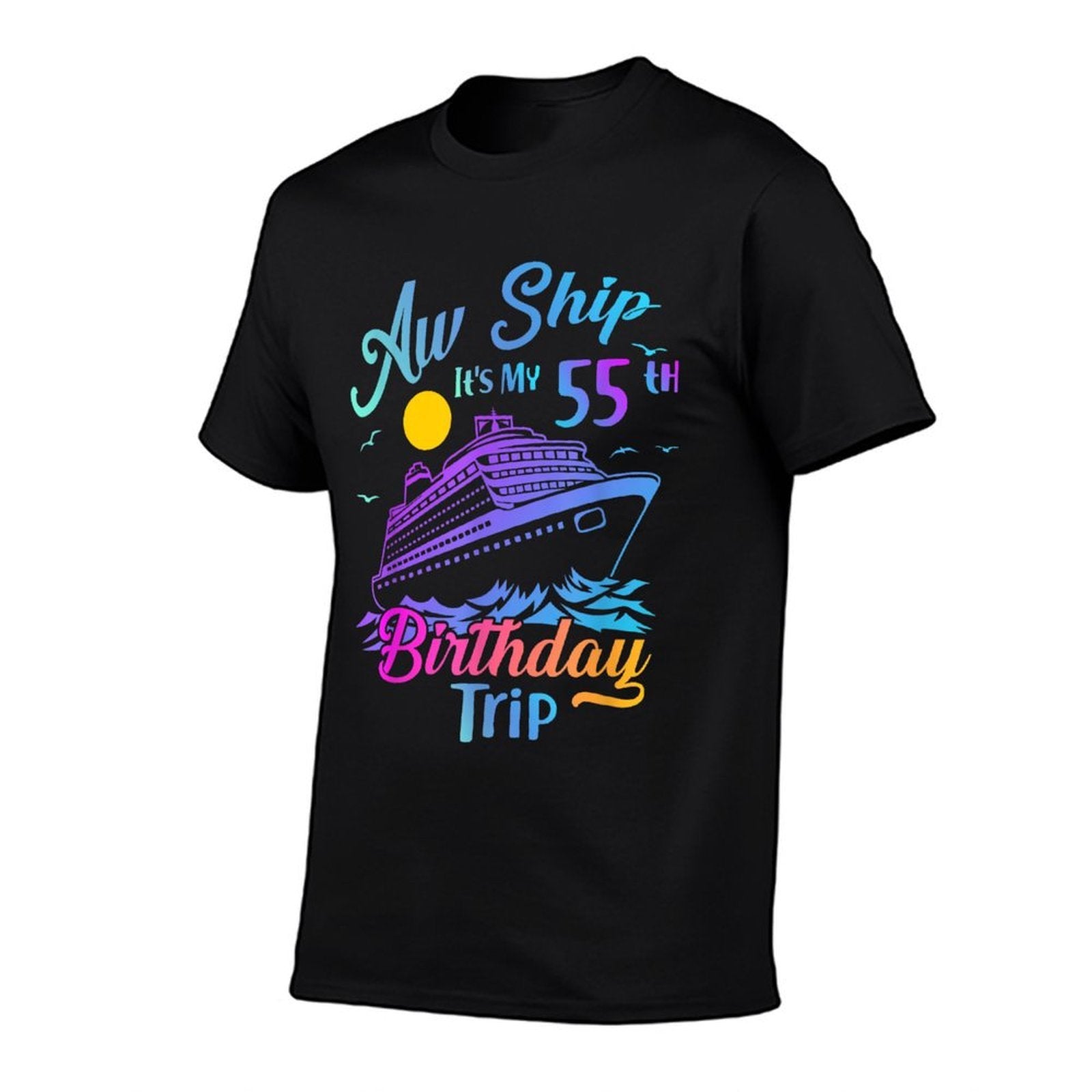 Aw Ship Its My 55th Birthday Trip Cruise Vacation Party  Ribbed Collar T-Shirt