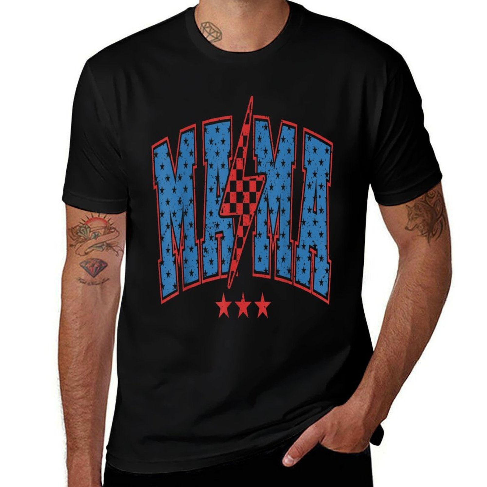 American Mama And Mini 4th of July , Mama Lignting Bolt  Wrinkle-resistant T-Shirt