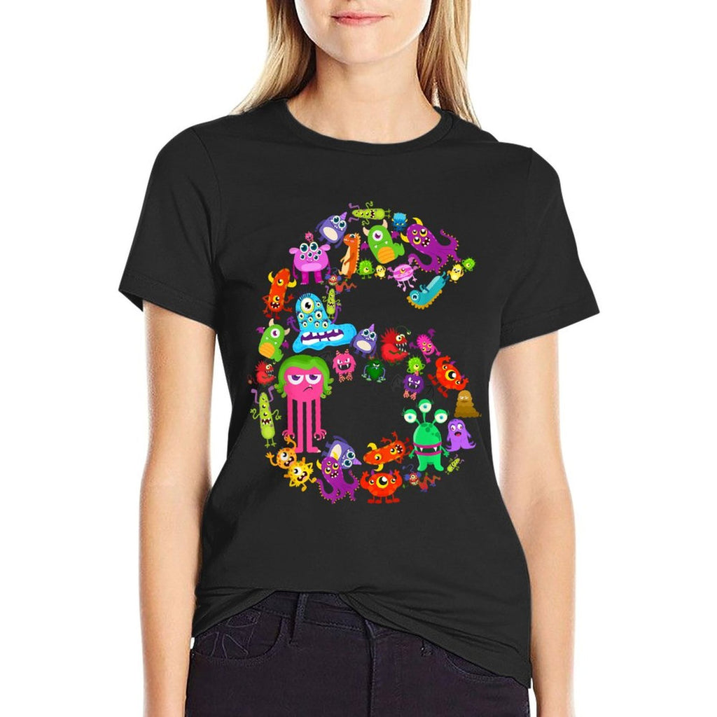 Little Monster 6 Six Year Old Kid 6th Birthday Party Aliens  Heathered Texture T-Shirt