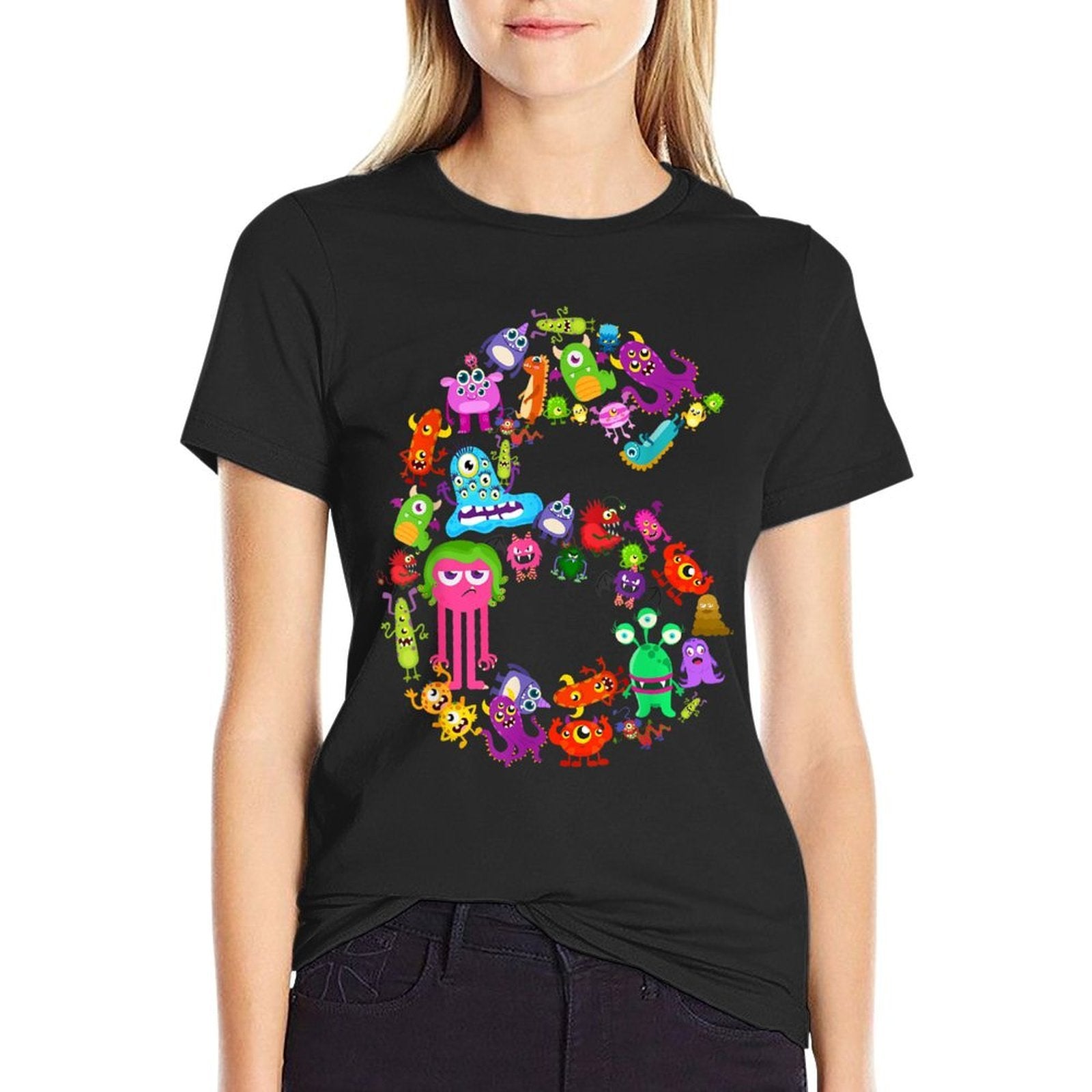 Little Monster 6 Six Year Old Kid 6th Birthday Party Aliens  Heathered Texture T-Shirt